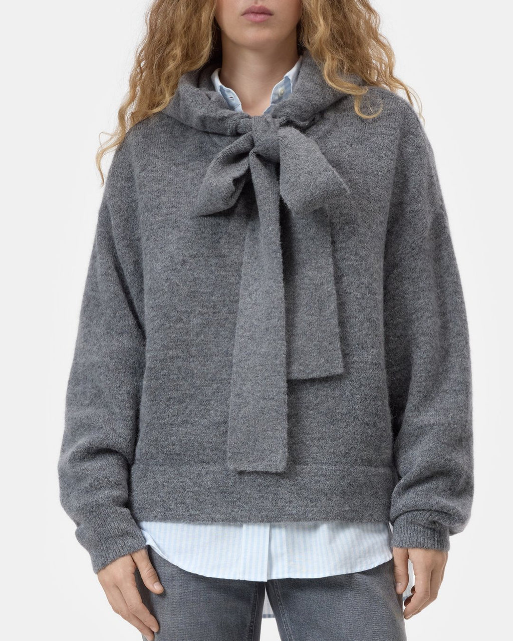 Closed Hoody with Bow Tie in Dark Grey Melange