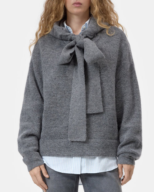 Closed Hoody with Bow Tie in Dark Grey Melange