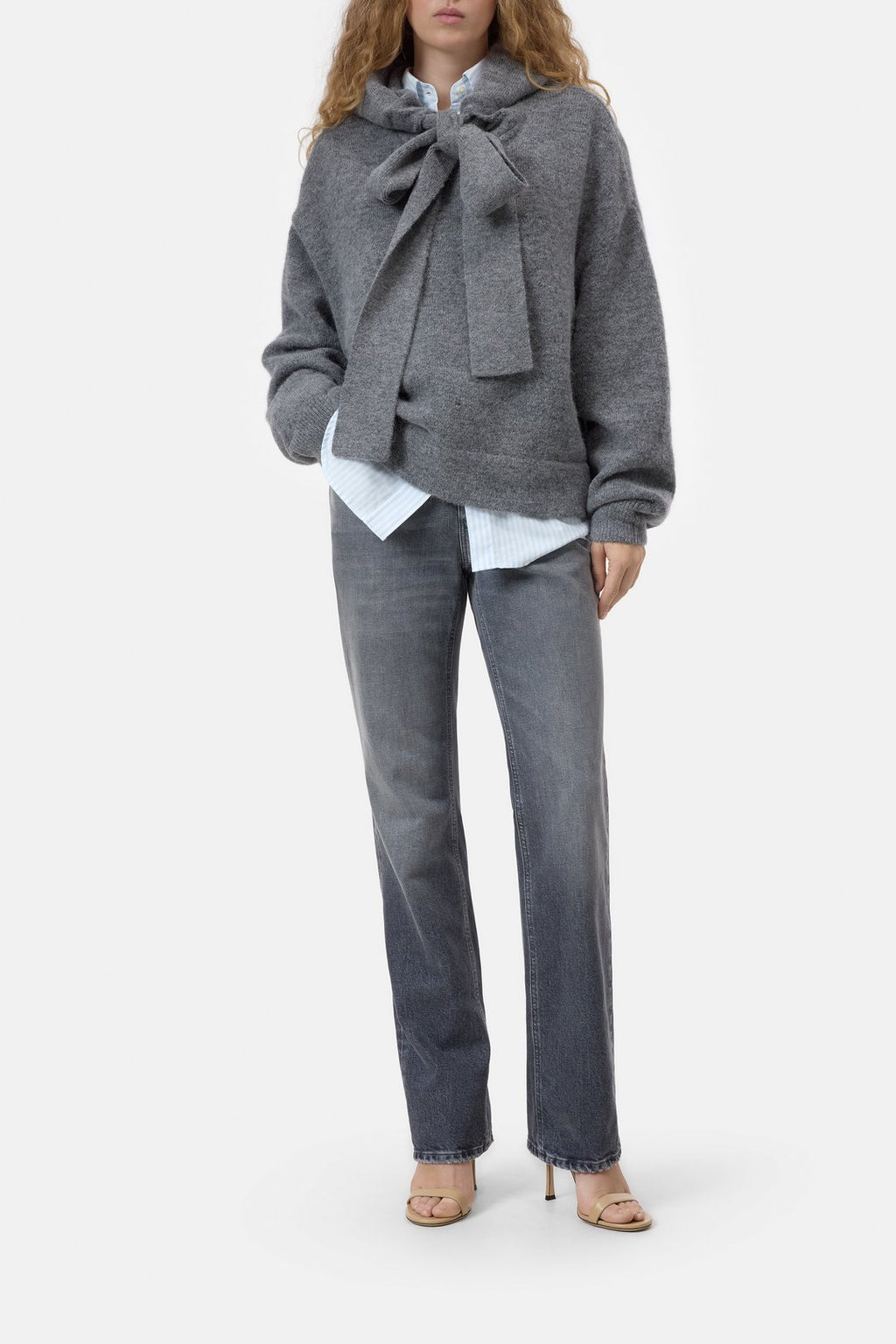 Closed Hoody with Bow Tie in Dark Grey Melange