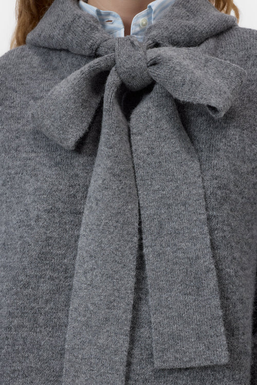 Closed Hoody with Bow Tie in Dark Grey Melange