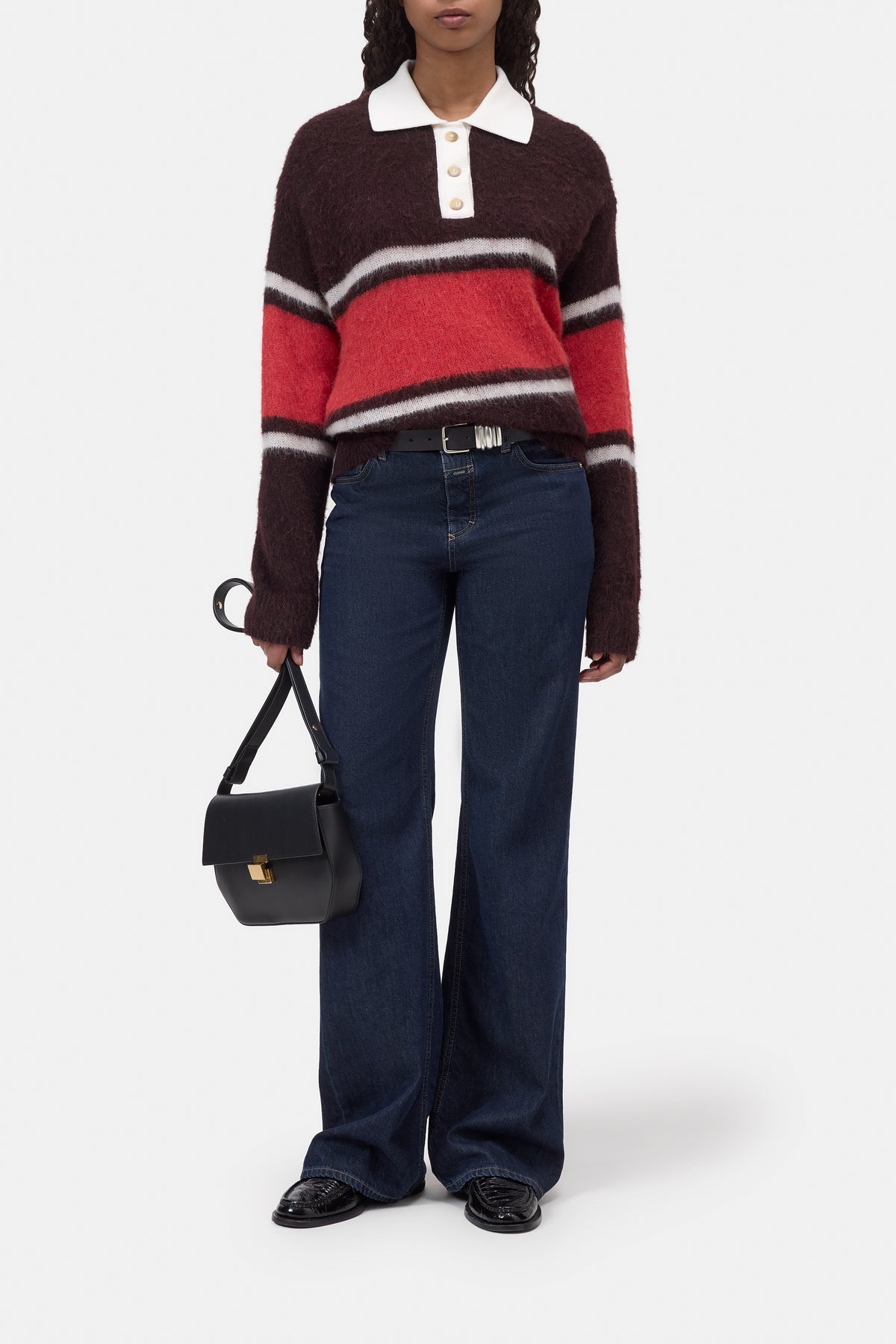 Closed Polo with Rugby Stripe in Cinder Brown
