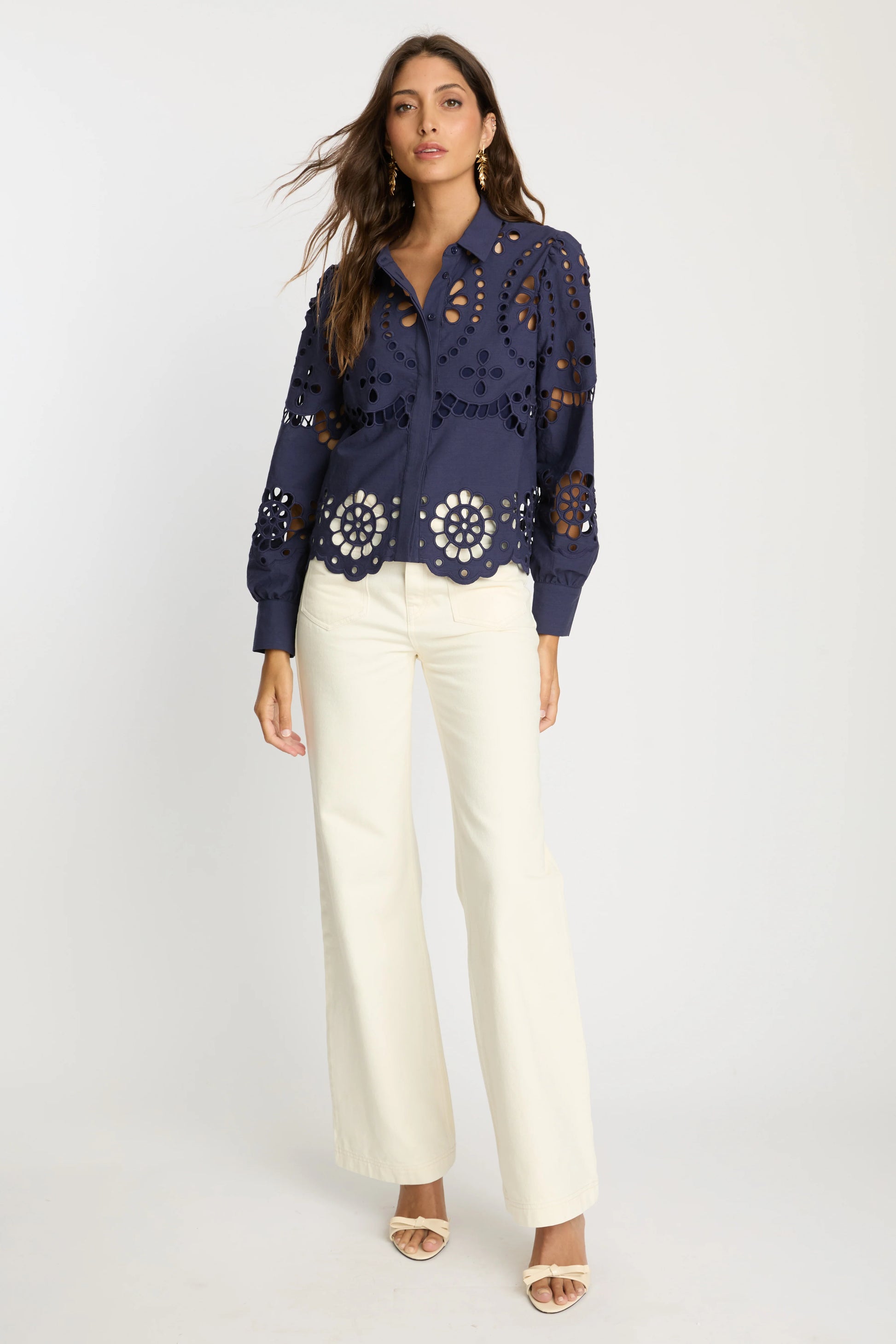 Caballero Emmie Top in Navy Eyelet Lace
