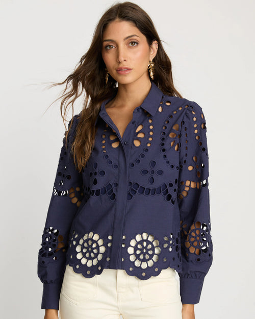 Caballero Emmie Top in Navy Eyelet Lace