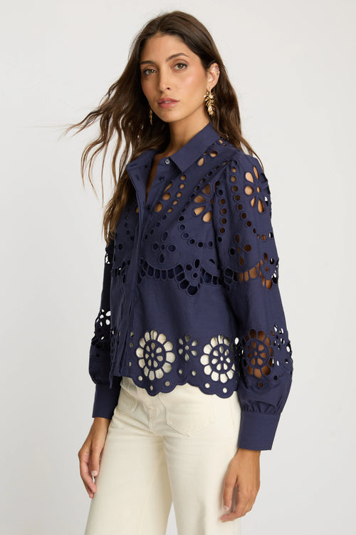 Caballero Emmie Top in Navy Eyelet Lace