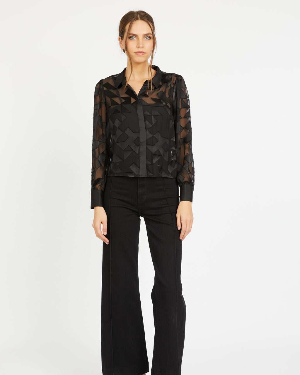 Caballero Emmie Top in Black Silk Geo Burnout