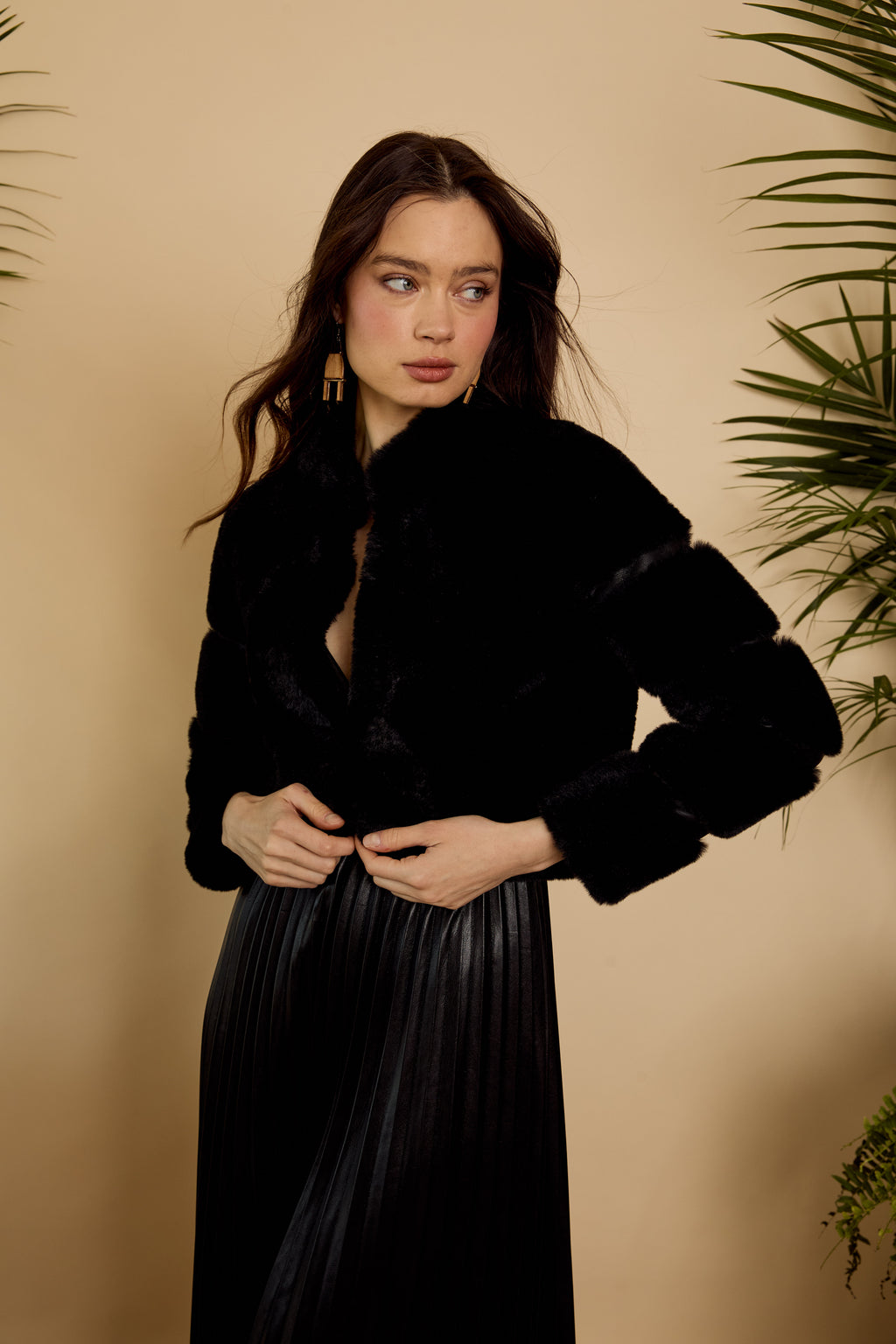 Caballero Abril Faux Fur Jacket in Black