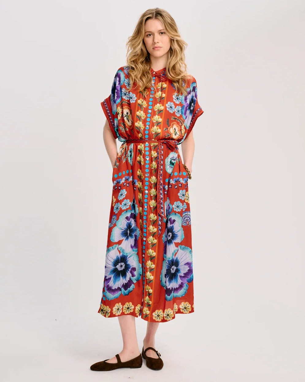 Carolina K Valerie Kaftan in Antique Floral Burnt Orange
