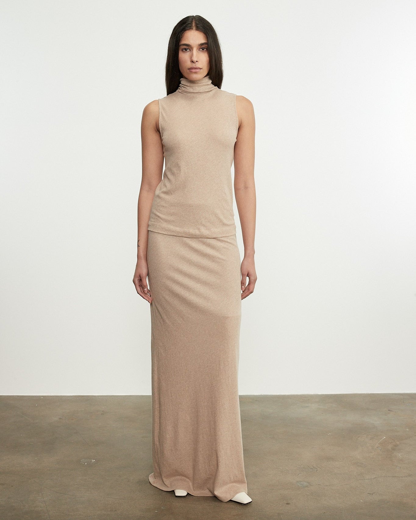 Enza Costa Cashmere Jersey Shell in Khaki