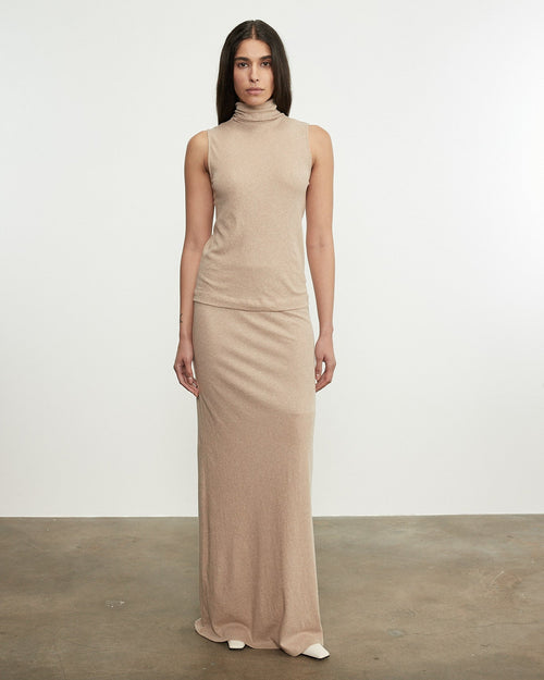 Enza Costa Cashmere Jersey Shell in Khaki