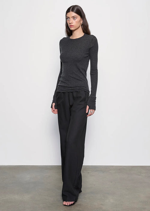 Enza Costa Fine Cashmere Easy Cuffed Crew in Charcoal