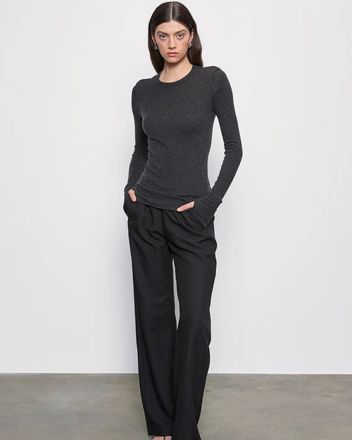 Enza Costa Fine Cashmere Easy Cuffed Crew in Charcoal