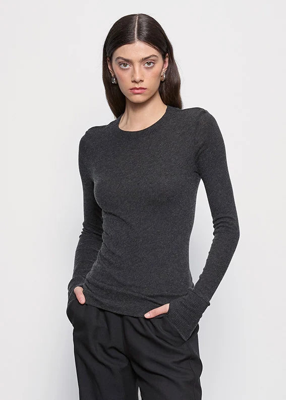 Enza Costa Fine Cashmere Easy Cuffed Crew in Charcoal