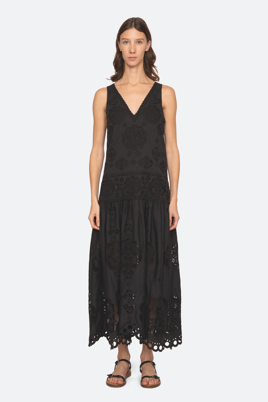 Sea New York Gardener Embroidery Maxi Dress in Black
