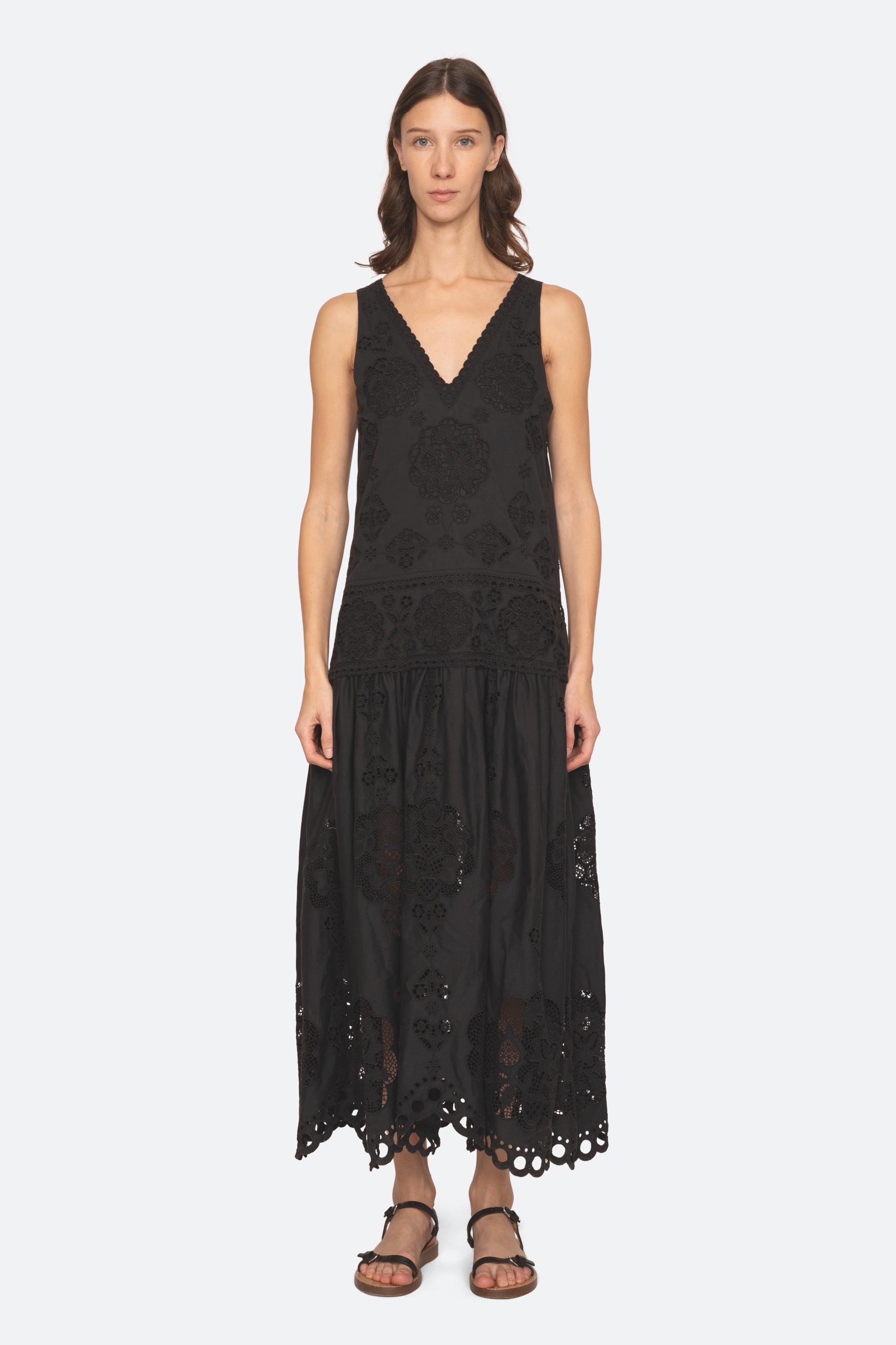 Sea New York Gardener Embroidery Maxi Dress in Black