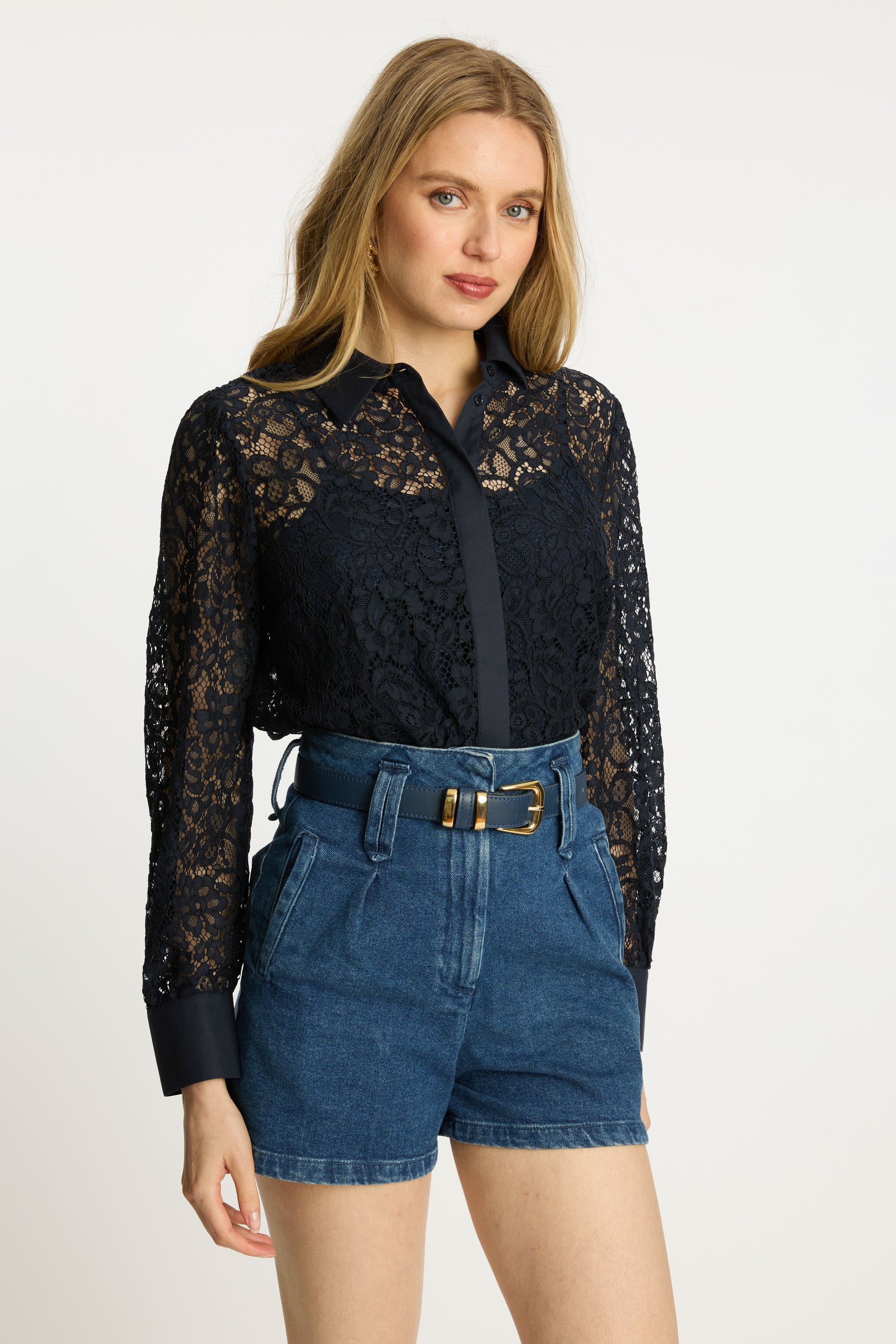 Caballero Emmie Top in Dark Navy Lace