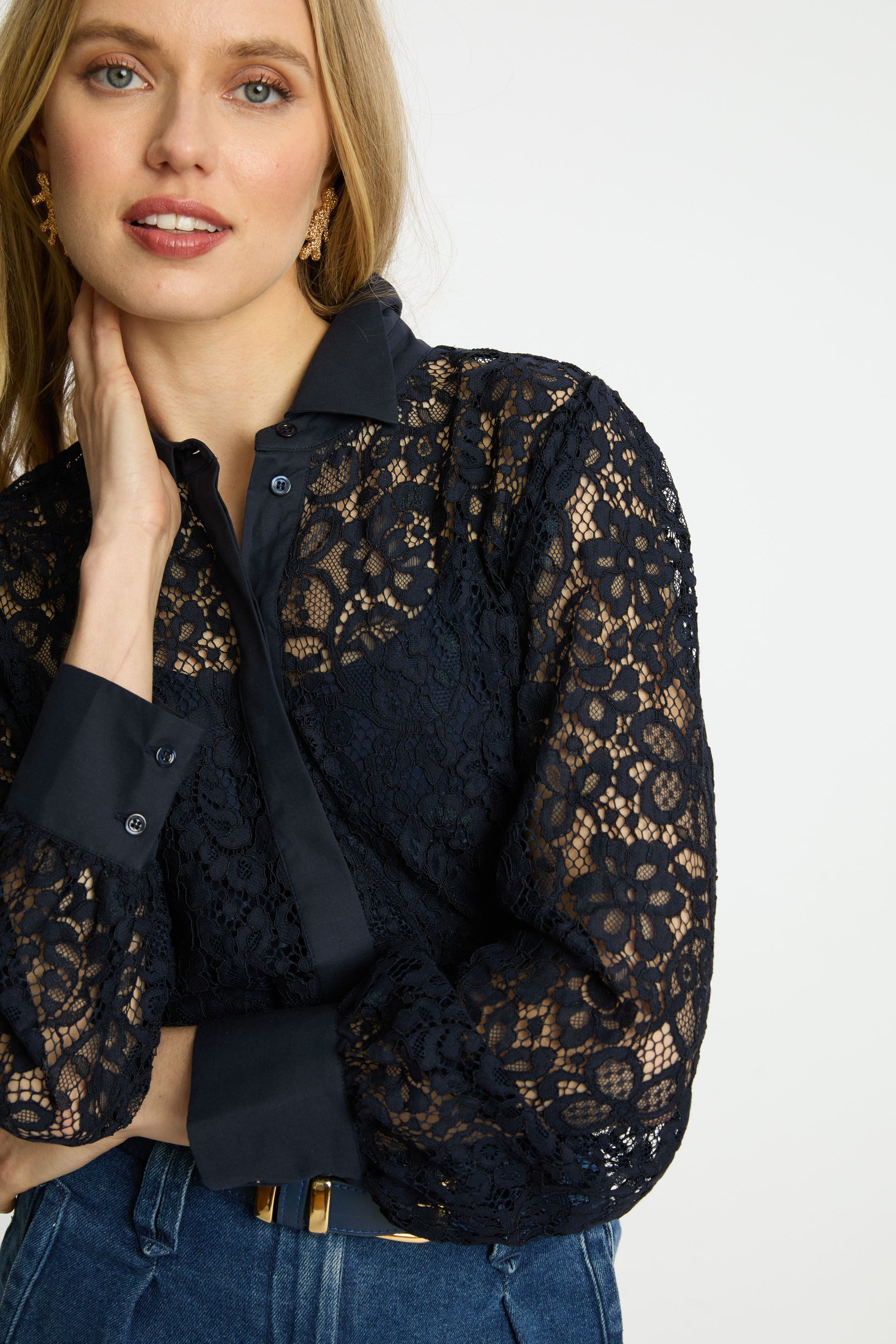 Caballero Emmie Top in Dark Navy Lace