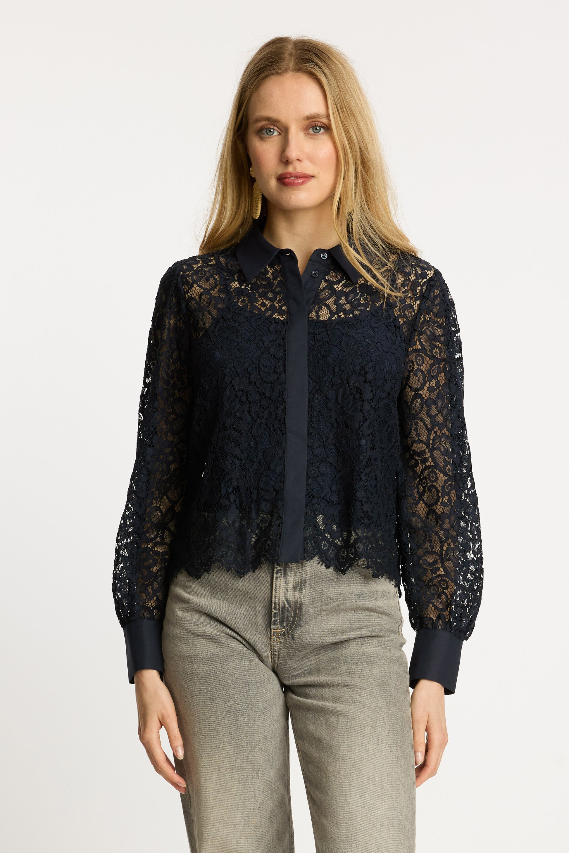 Caballero Emmie Top in Dark Navy Lace