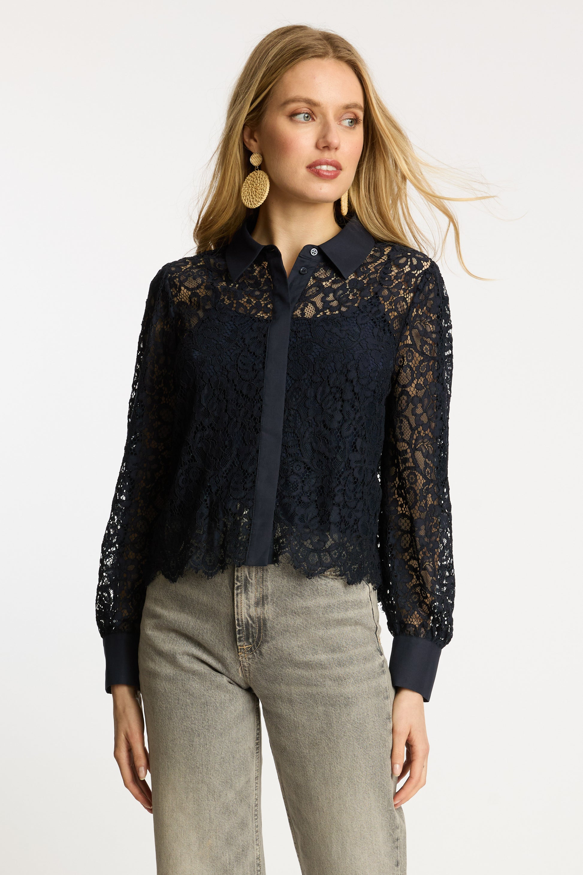 Caballero Emmie Top in Dark Navy Lace