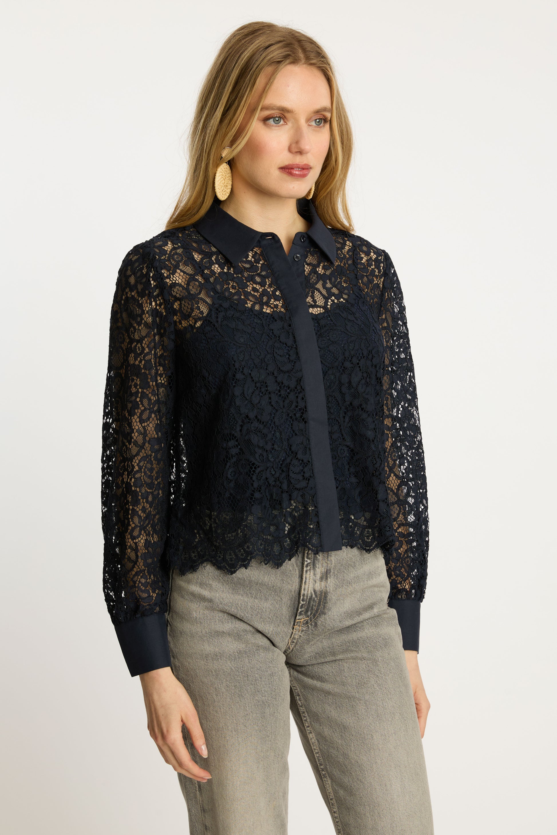 Caballero Emmie Top in Dark Navy Lace