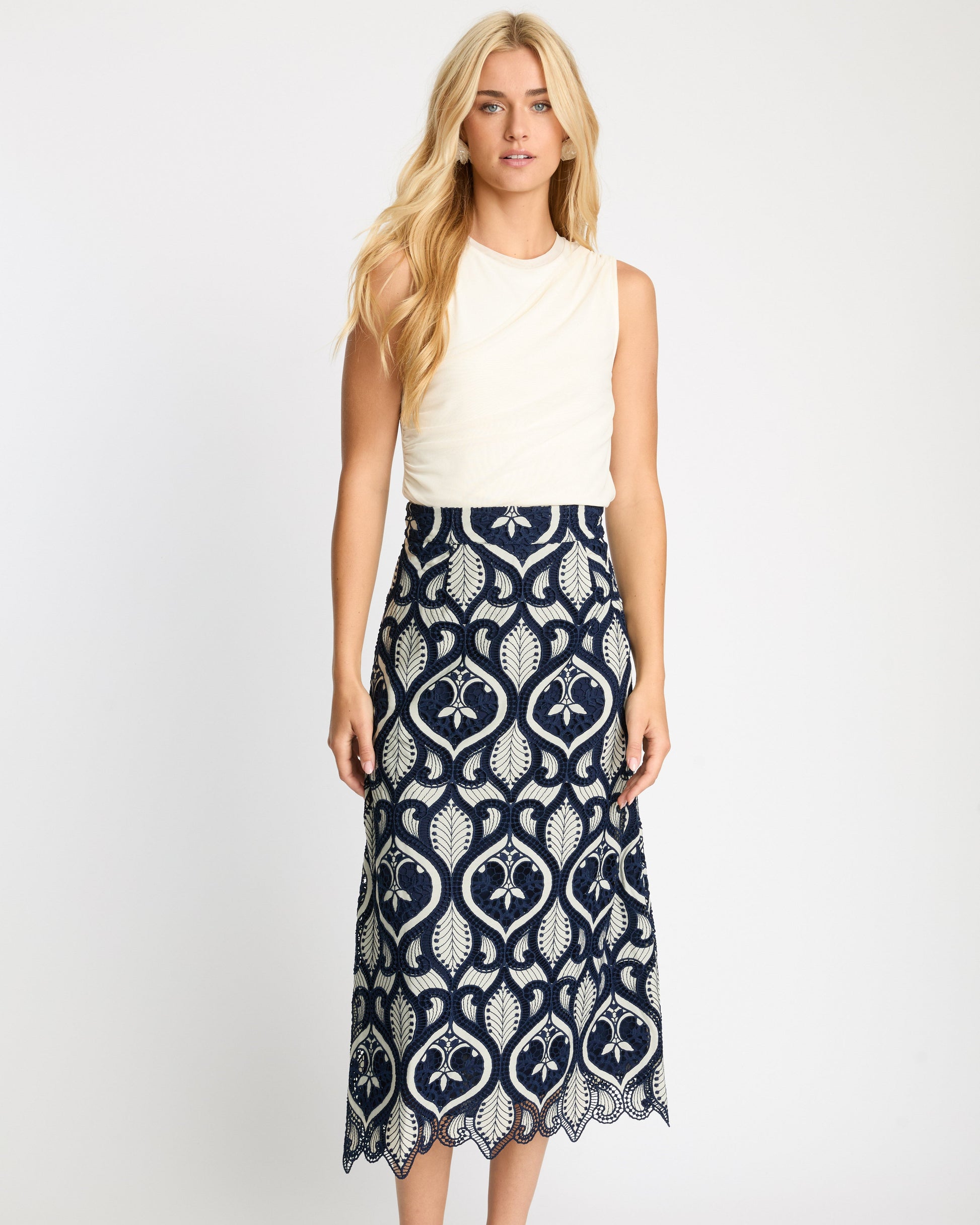 Caballero Laney Skirt in Navy/Cream Lace