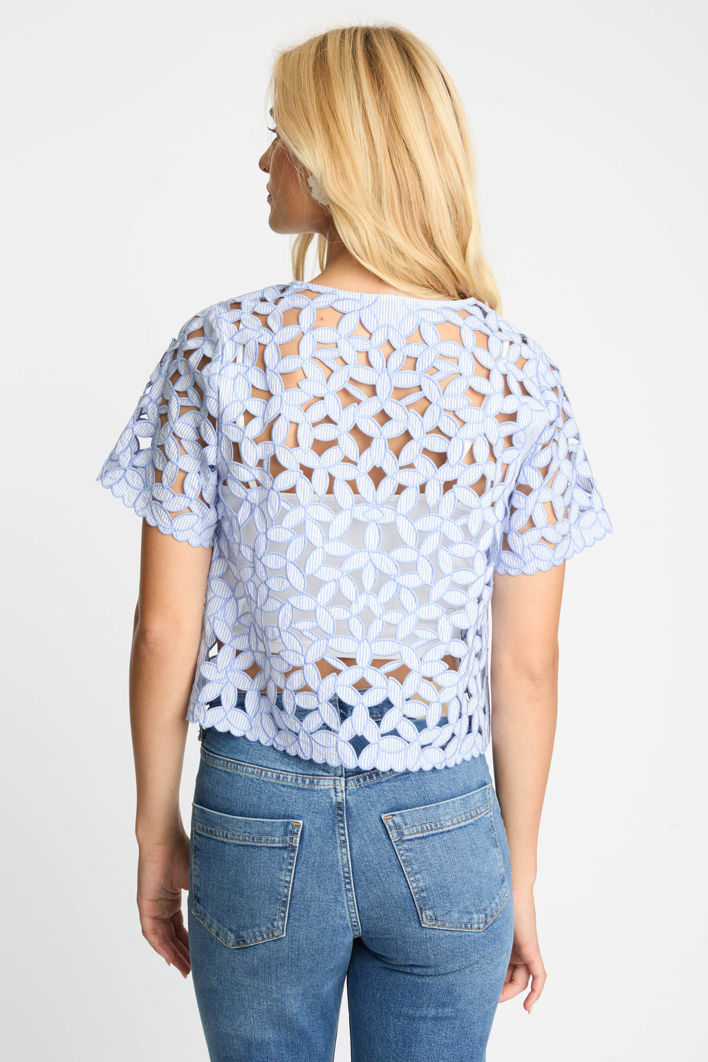 Caballero Carmen Top in Blue/White Seersucker