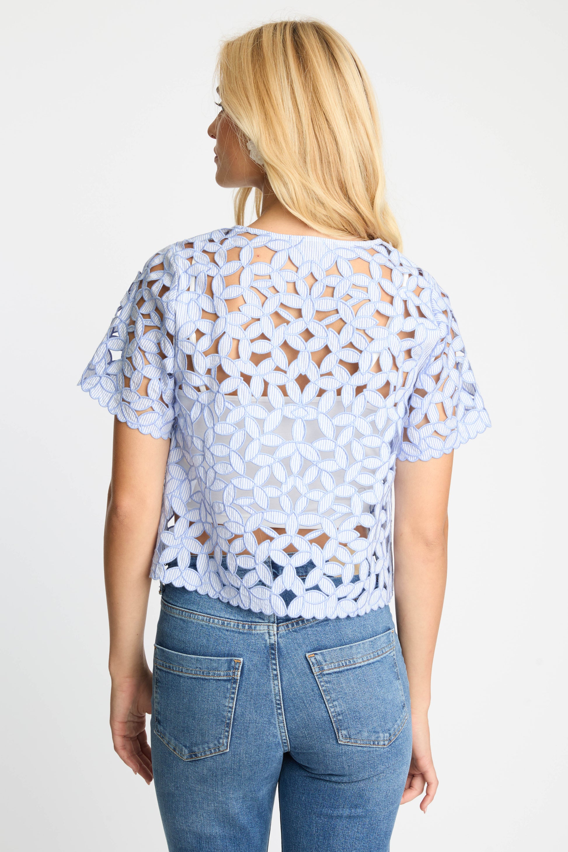 Caballero Carmen Top in Blue/White Seersucker