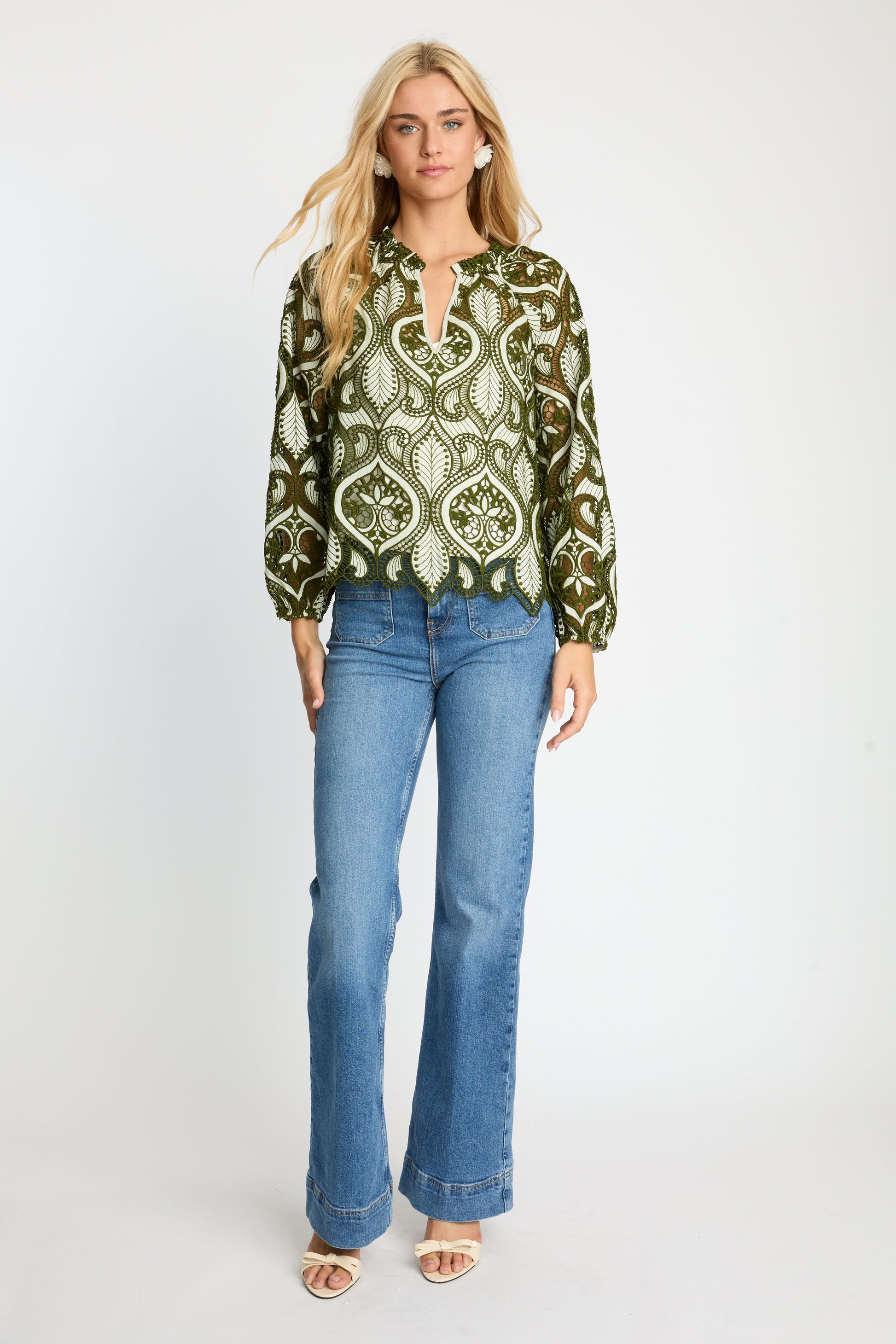 Caballero Miki Top in Loden Green Lace