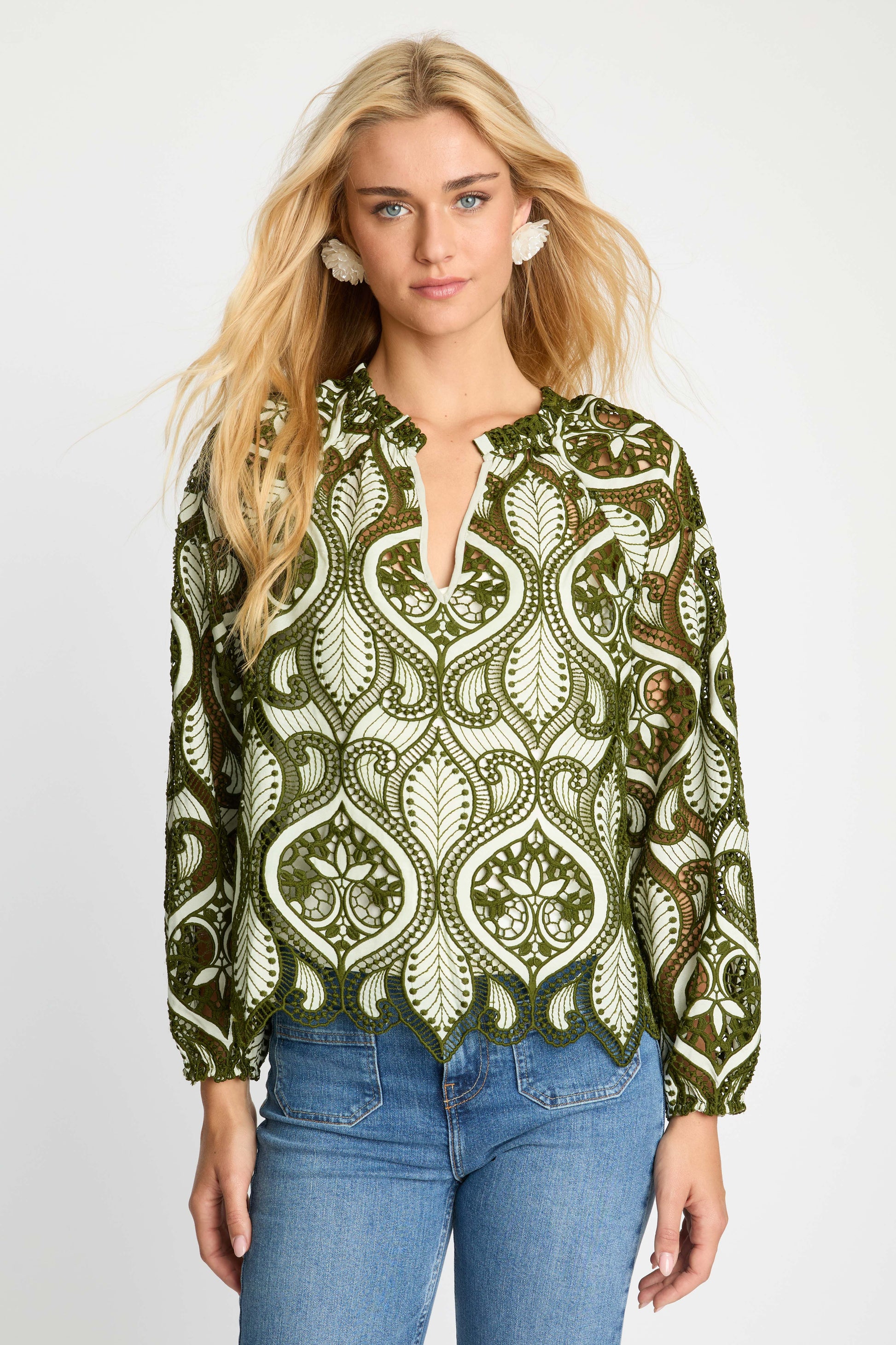 Caballero Miki Top in Loden Green Lace