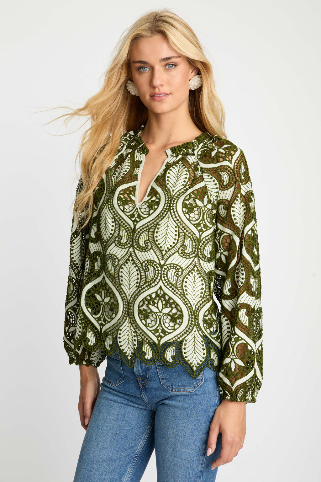 Caballero Miki Top in Loden Green Lace