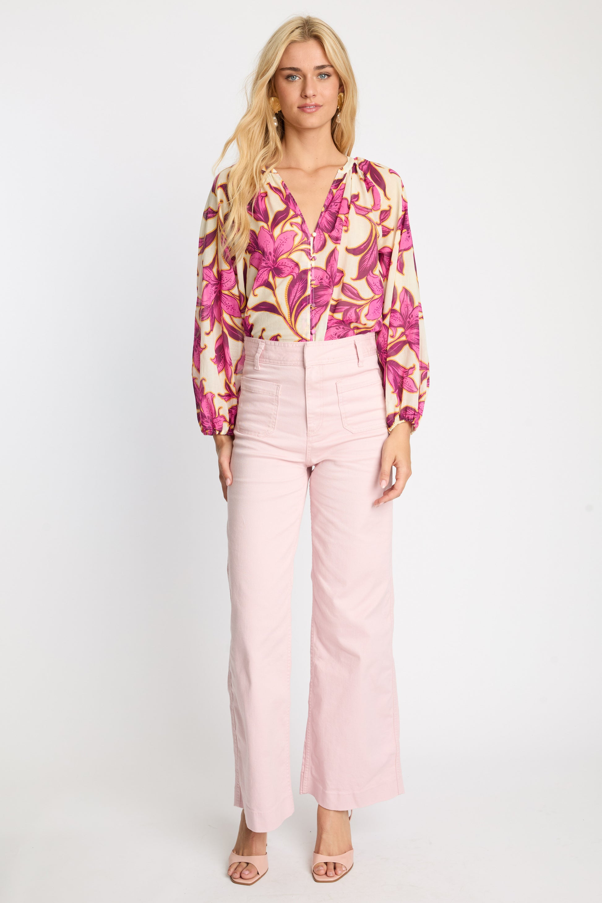 Caballero Ariana Long Sleeves Top in Fuchsia Floret