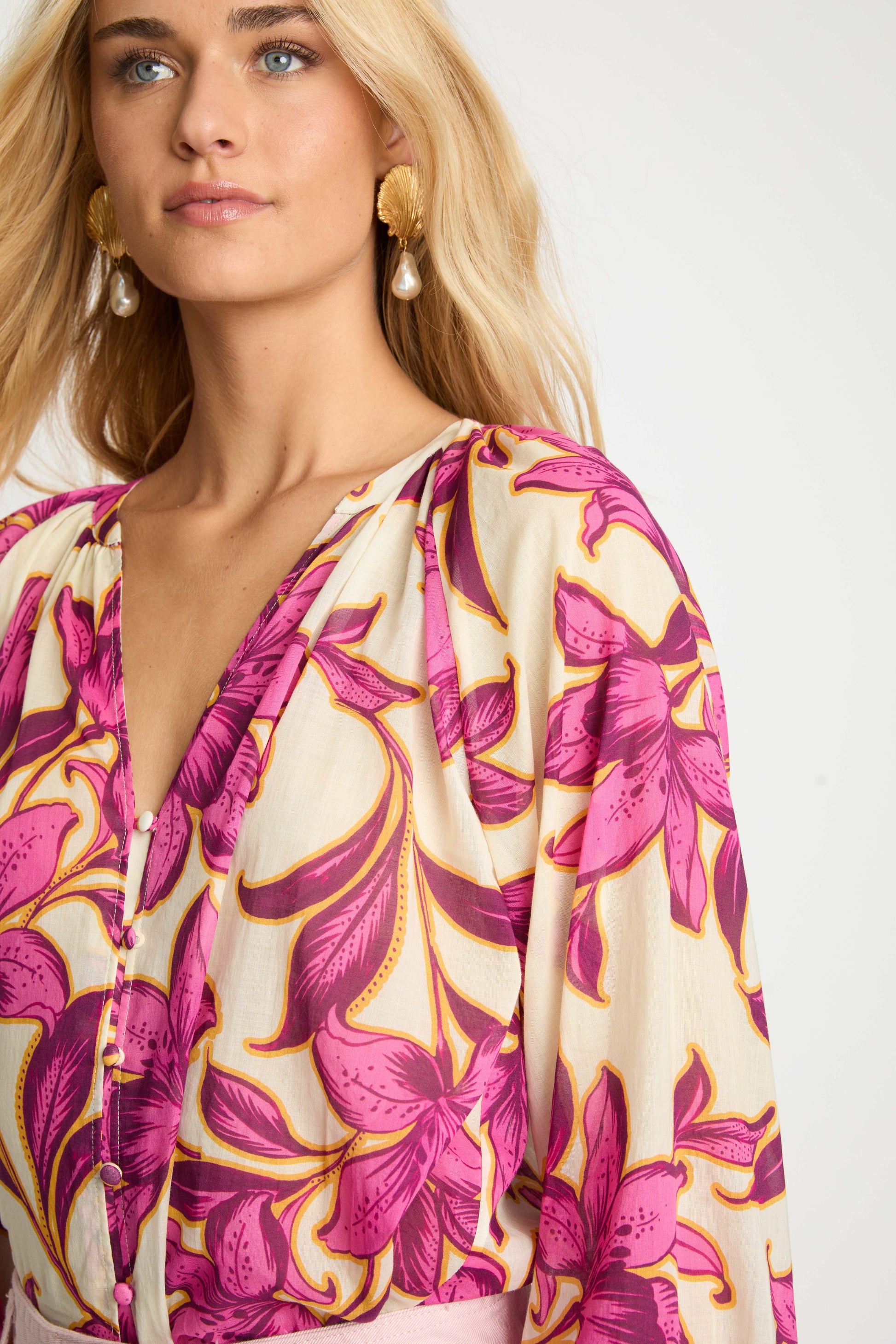 Caballero Ariana Long Sleeves Top in Fuchsia Floret