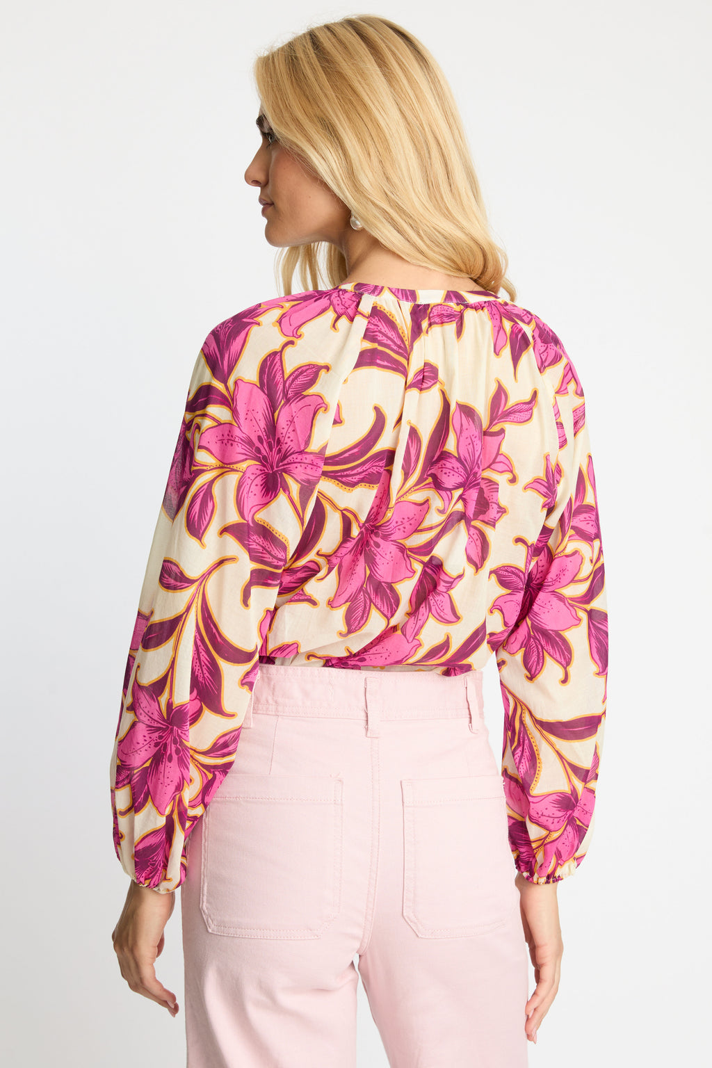 Caballero Ariana Long Sleeves Top in Fuchsia Floret