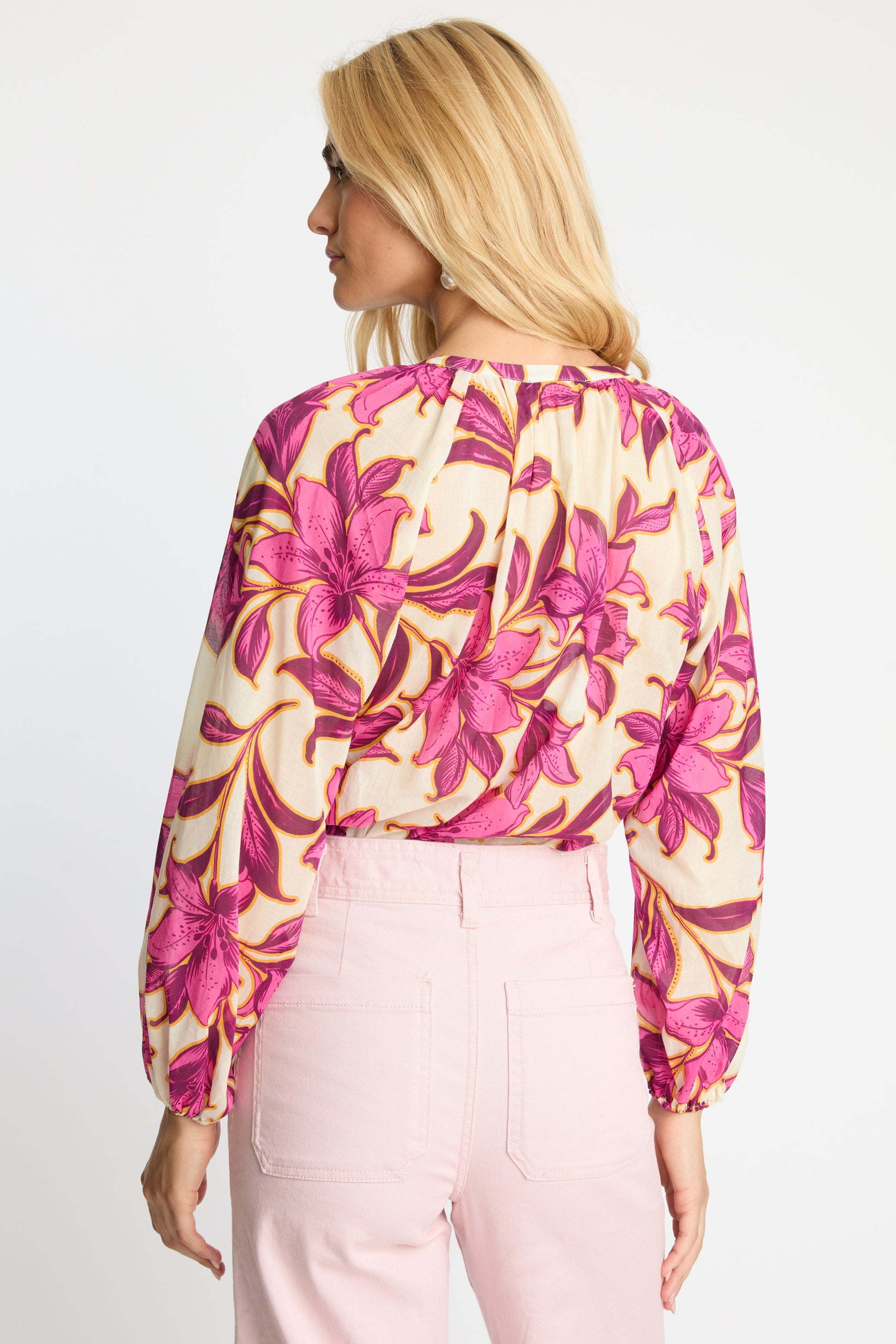 Caballero Ariana Long Sleeves Top in Fuchsia Floret