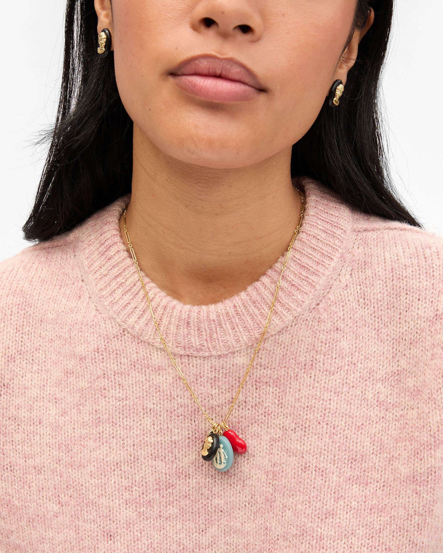Clare V. Cameo Charm Necklace in Multi Color