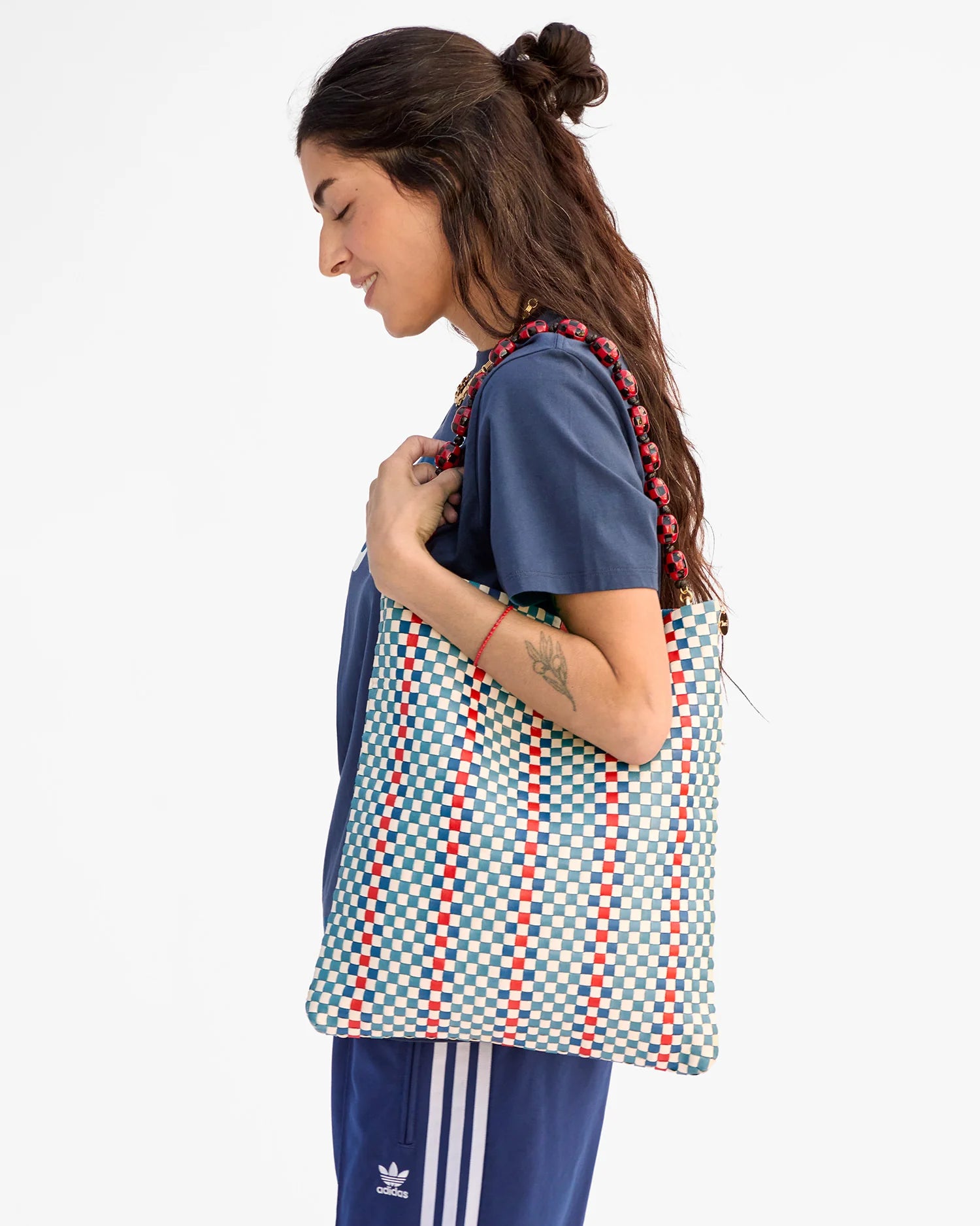 Clare V. Shortie Strap Checker in Black/Red
