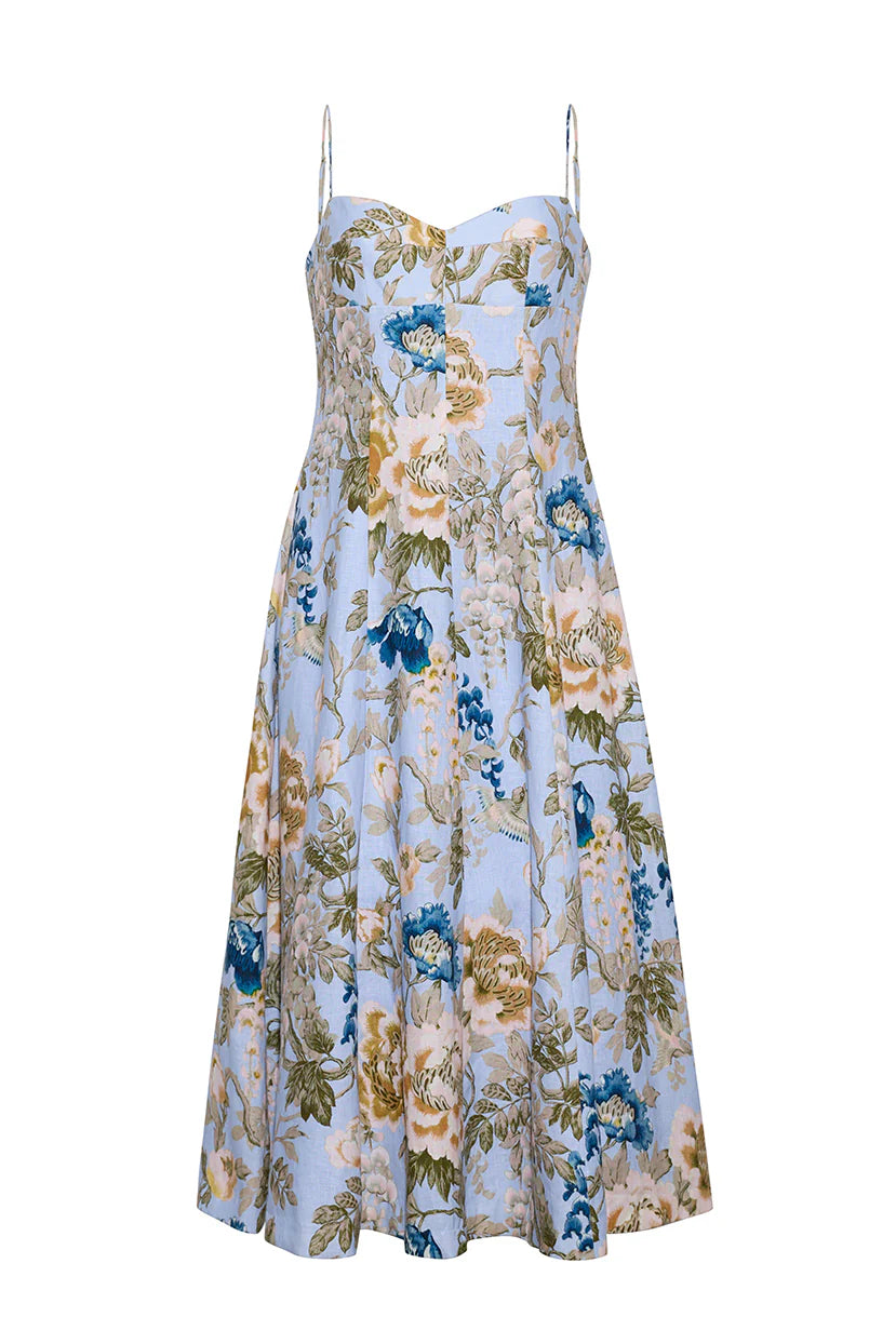 Cara Cara Cherry Dress in Flora Meadow Light Blue