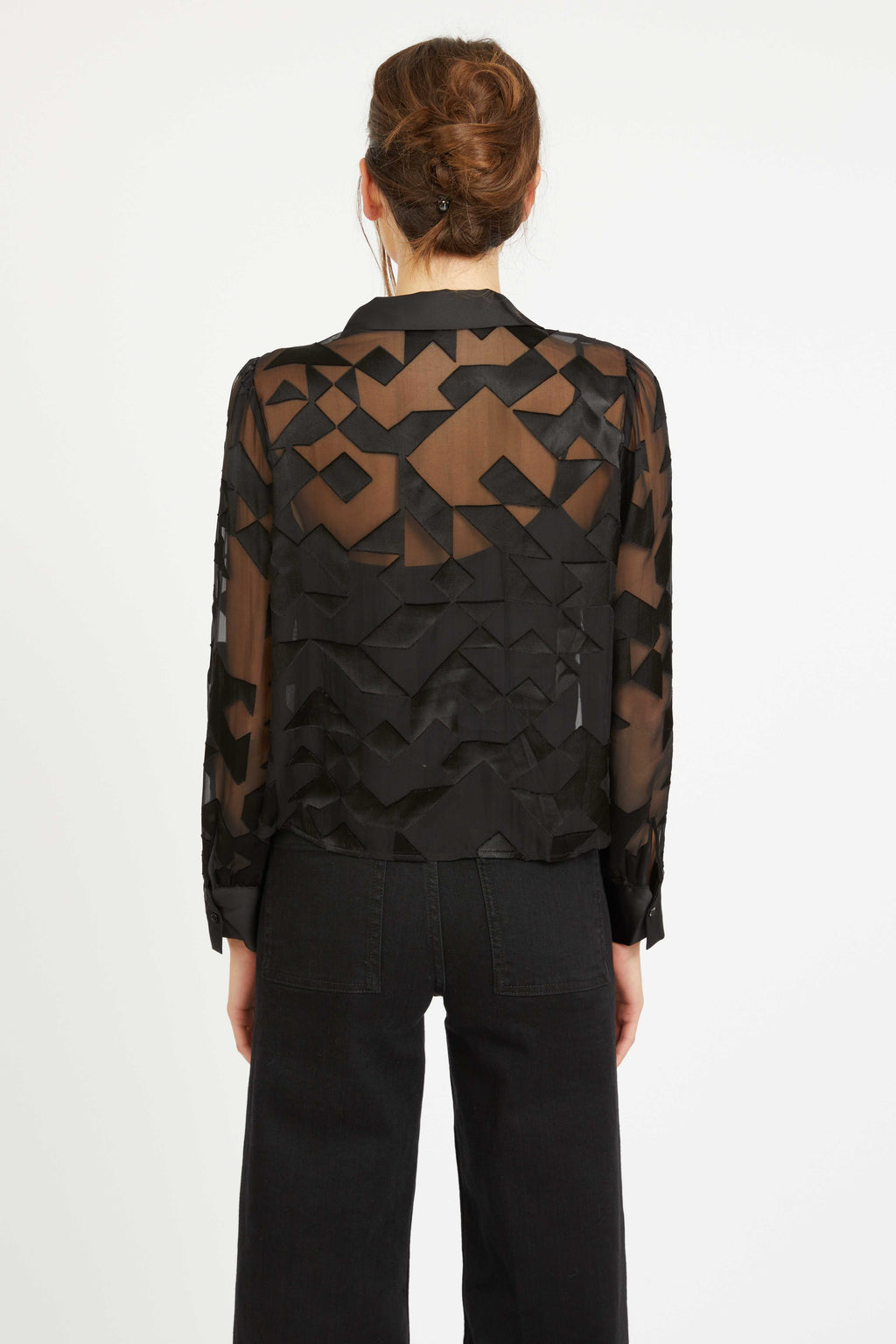 Caballero Emmie Top in Black Silk Geo Burnout