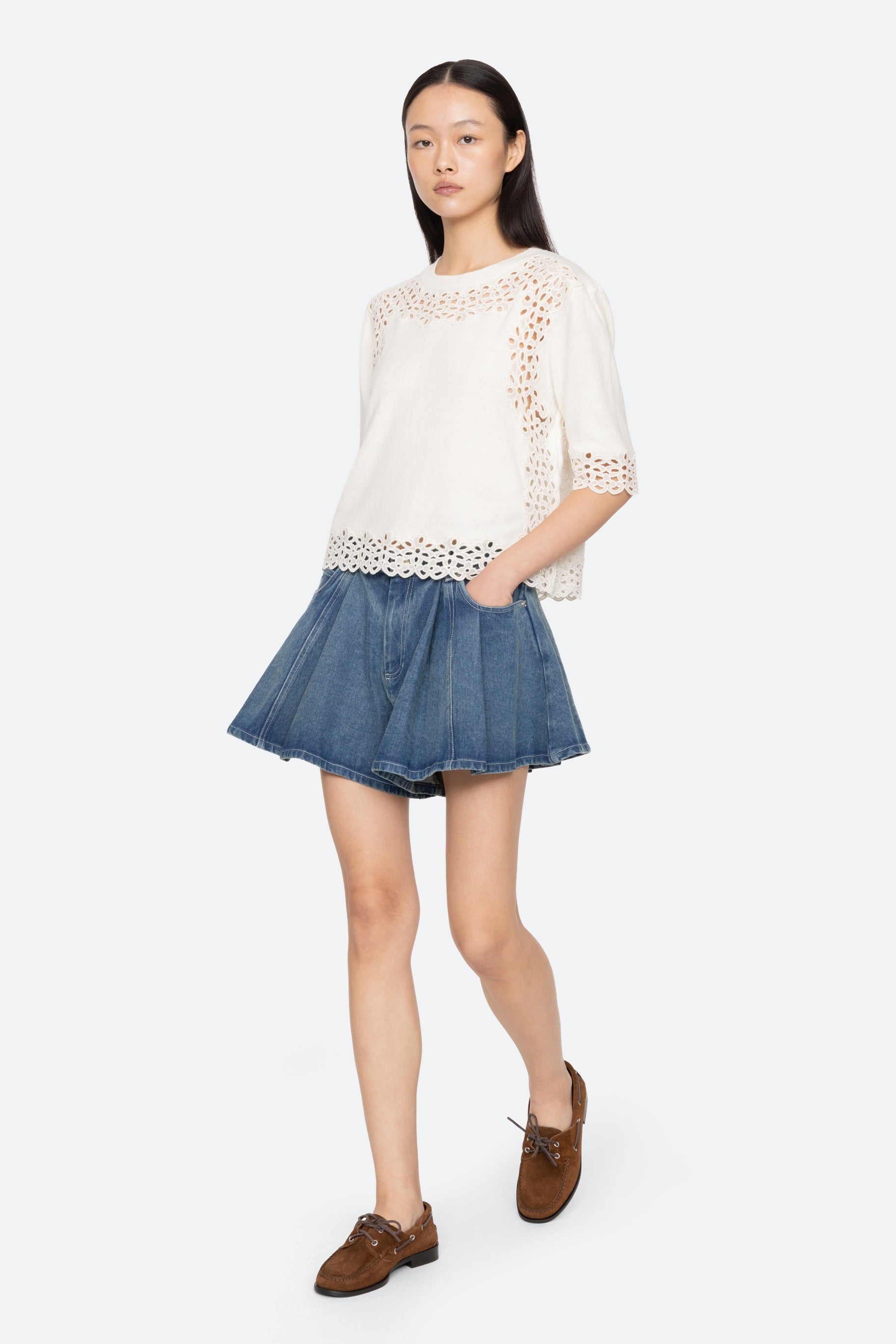 Sea New York Leila Eyelet Short Sleeve Sweater