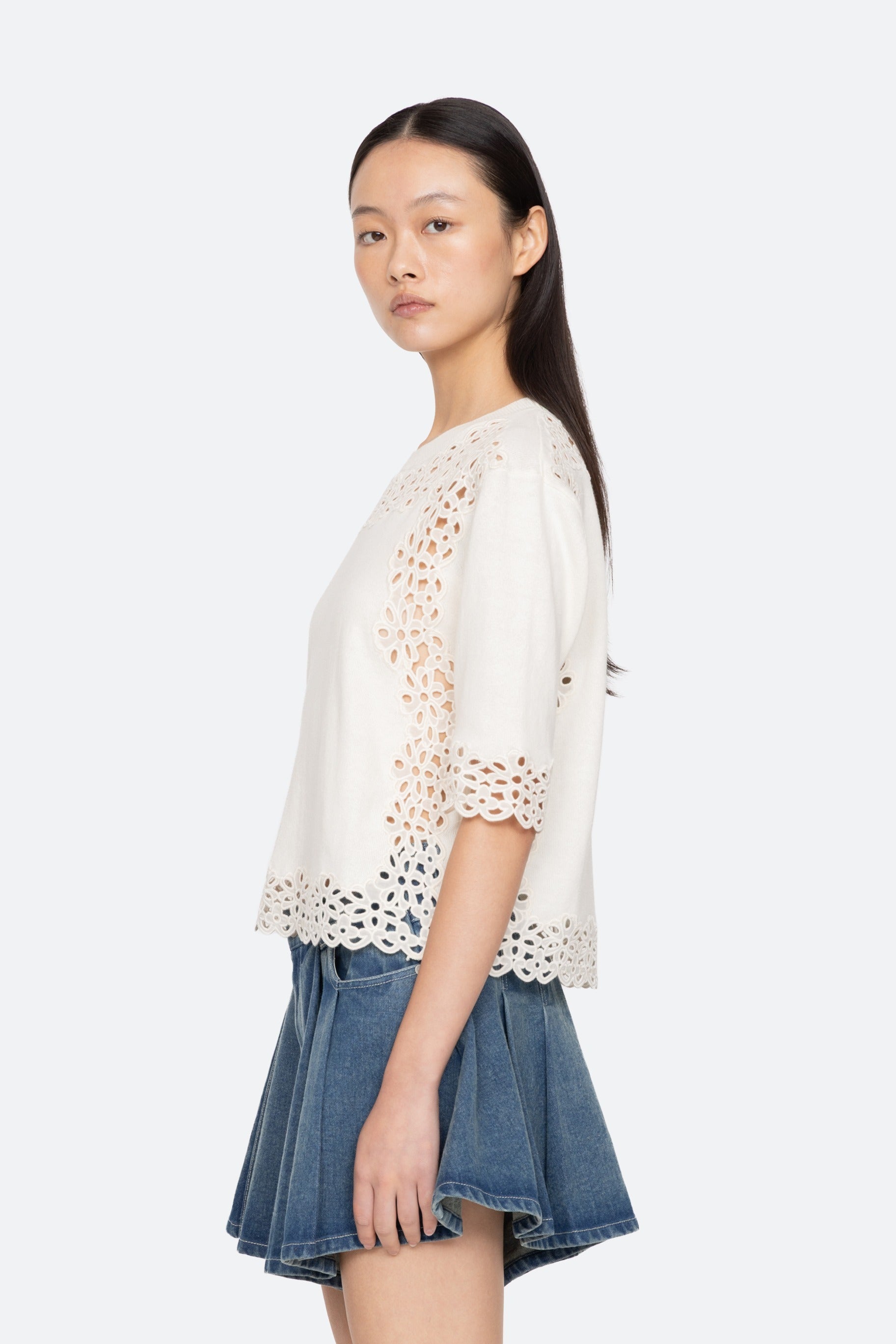 Sea New York Leila Eyelet Short Sleeve Sweater