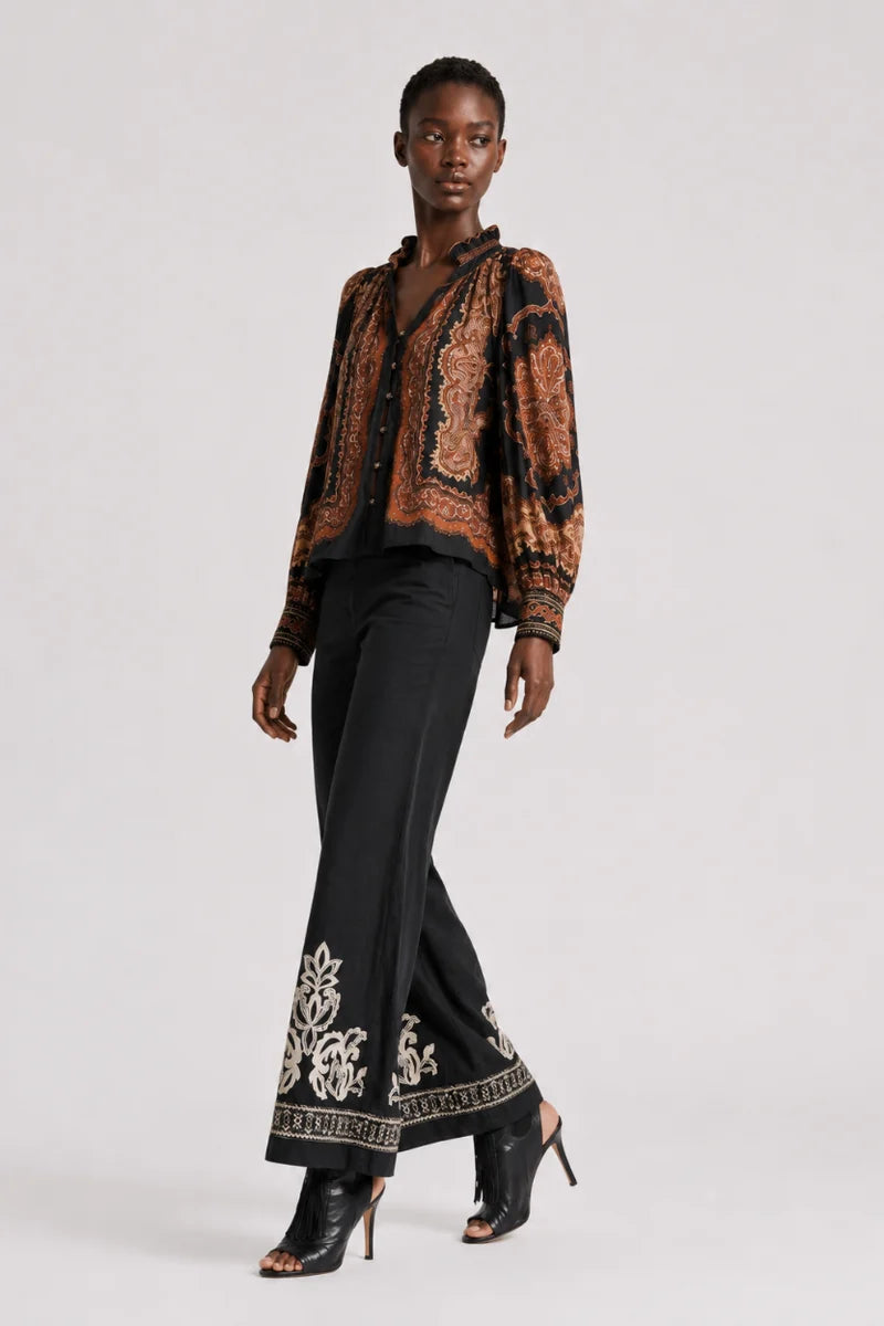Scarlett Poppies Isolde Top in Onyx Black with Rust