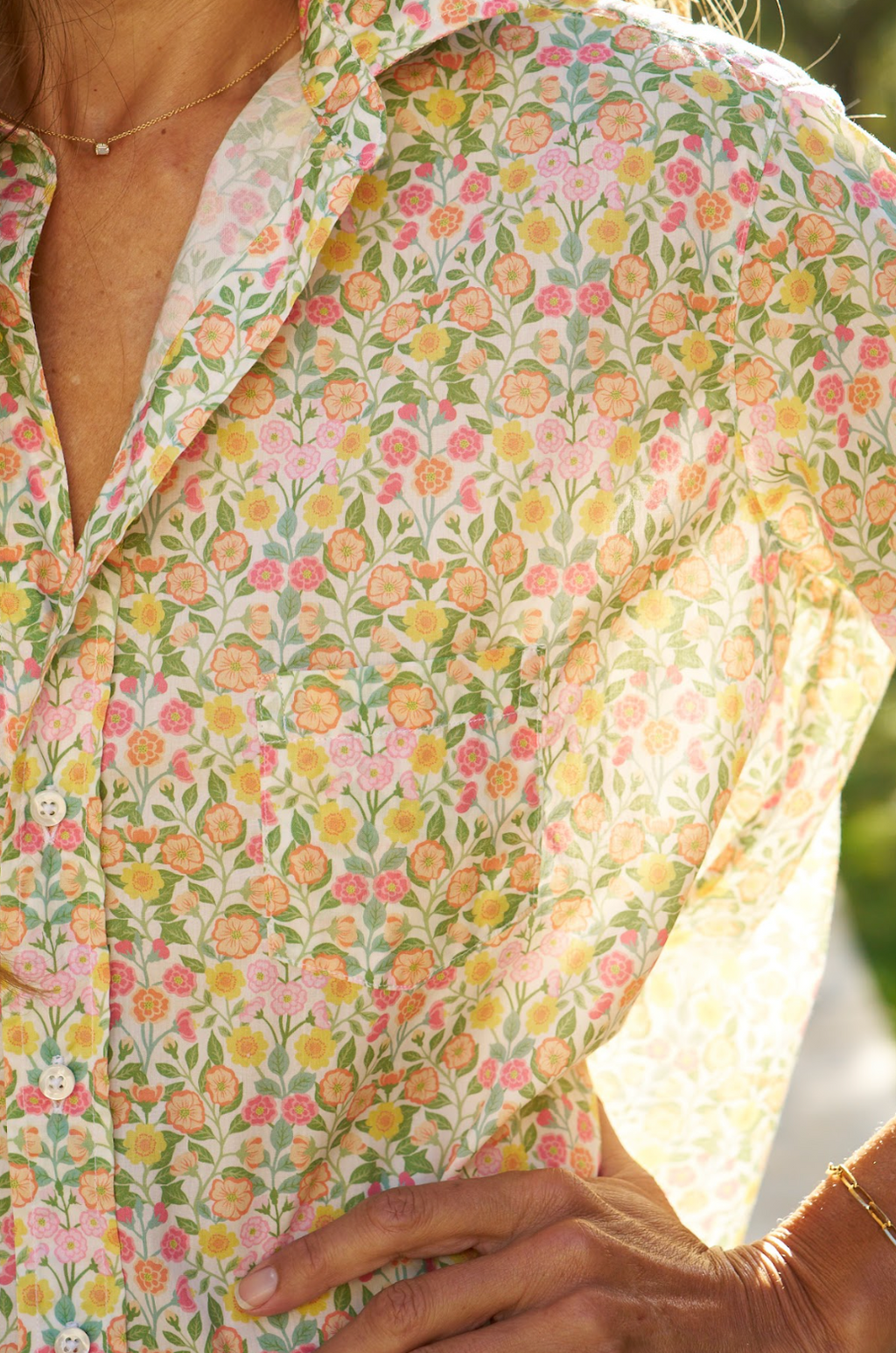 Frank & Eileen Eileen Relaxed Button-Up Shirt in Italian Cotton – Orange Yellow Pink Floral
