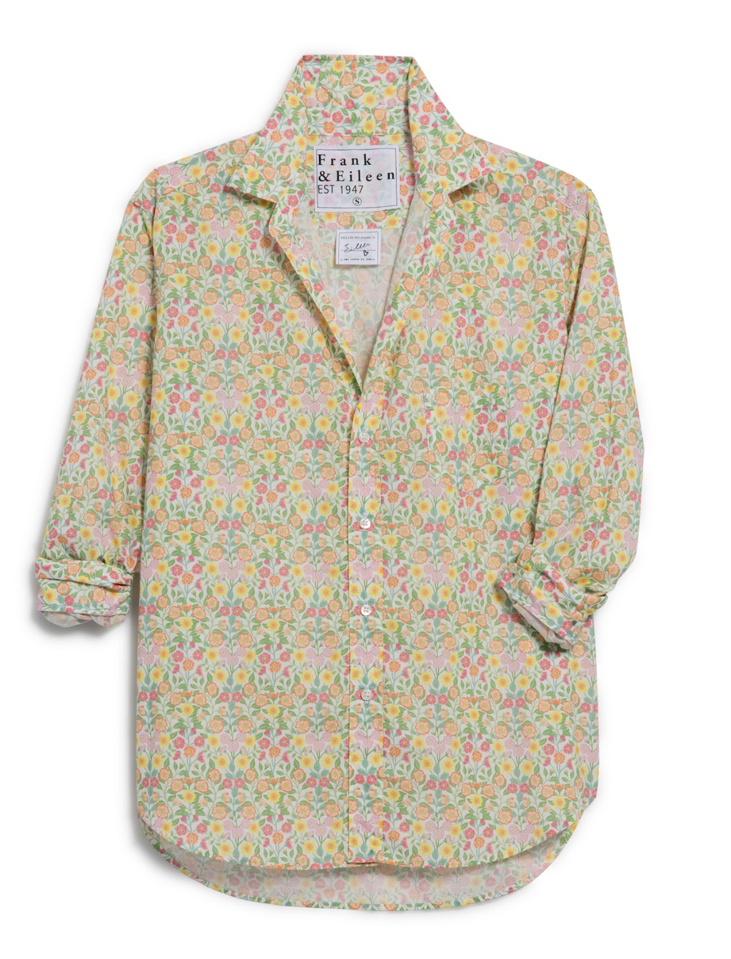 Frank & Eileen Eileen Relaxed Button-Up Shirt in Italian Cotton – Orange Yellow Pink Floral