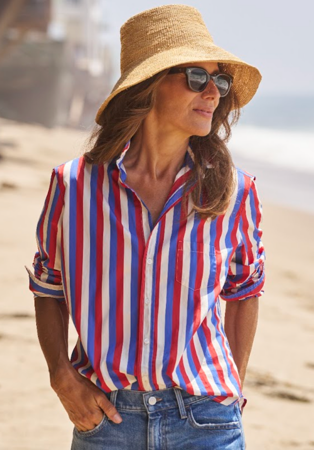 Frank & Eileen Eileen Shirt in Red Blue Cream Stripe