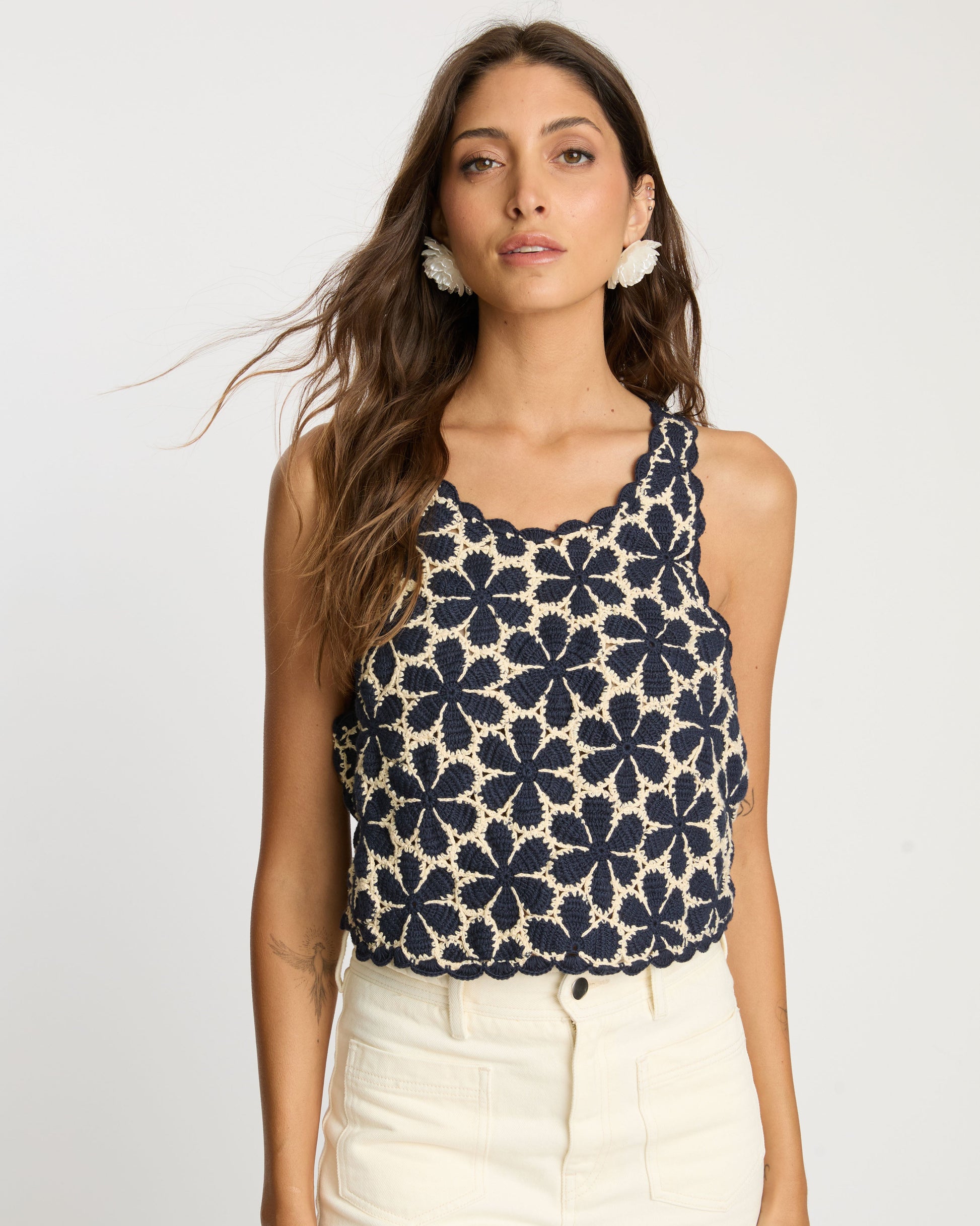 Caballero Isabelle Top in Navy / Cream