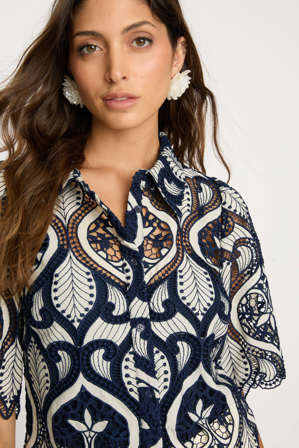 Caballero Tay Top in Navy/Cream Lace