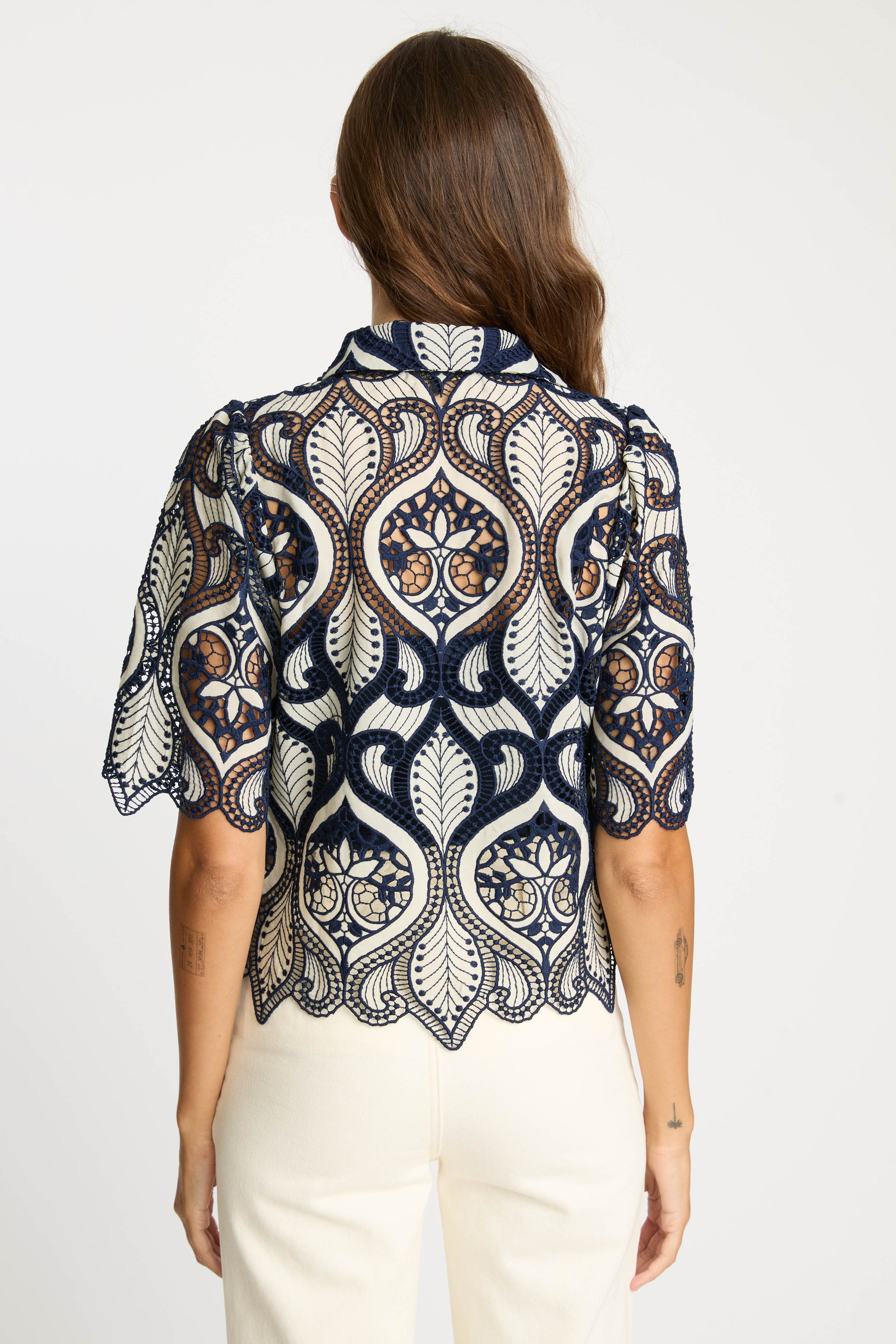 Caballero Tay Top in Navy/Cream Lace