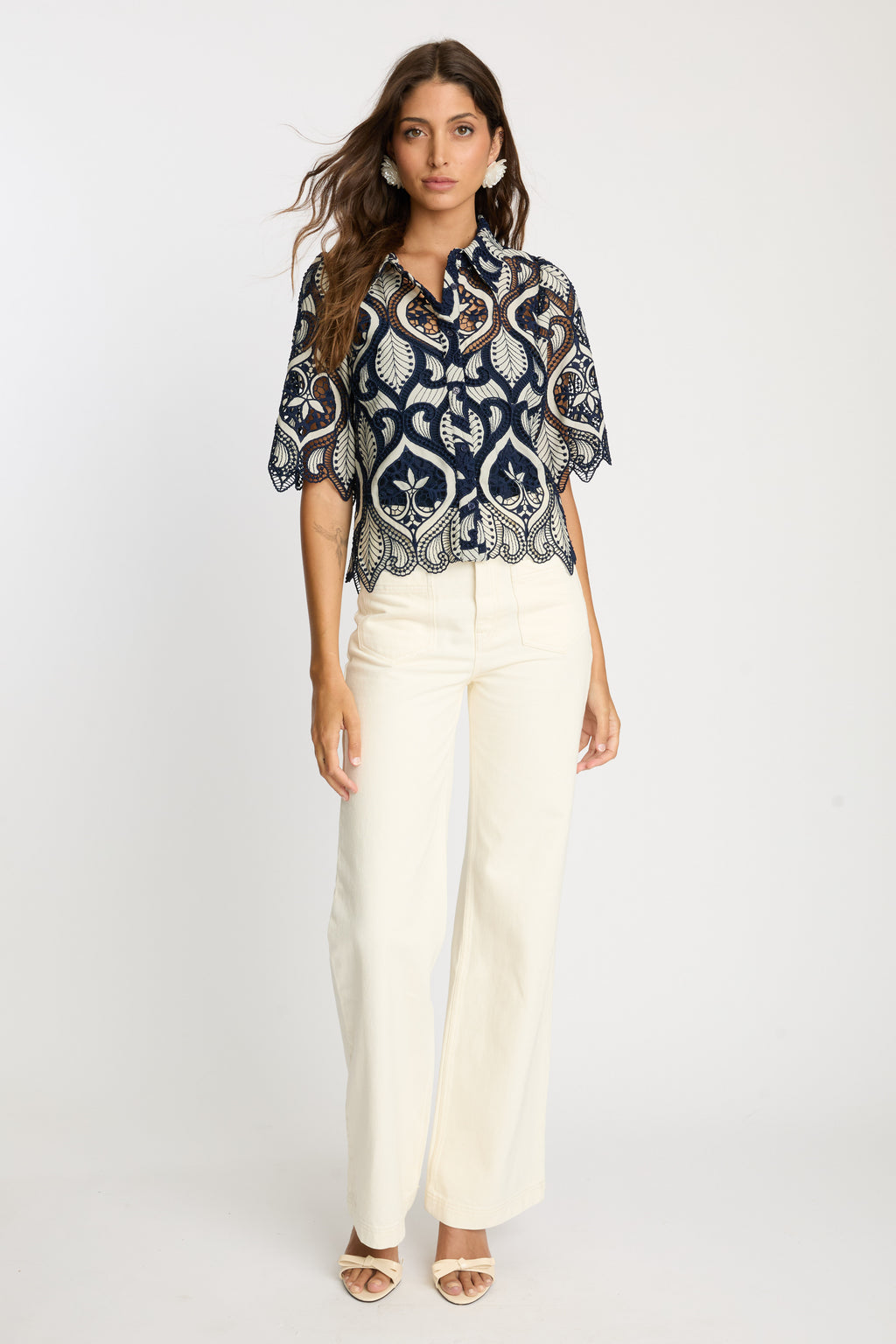 Caballero Tay Top in Navy/Cream Lace