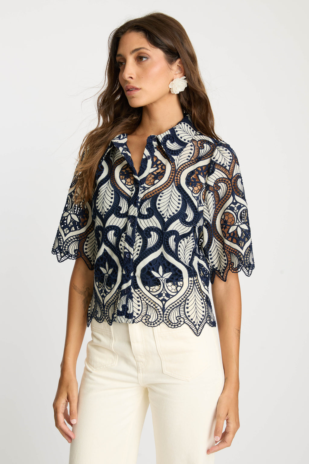 Caballero Tay Top in Navy/Cream Lace