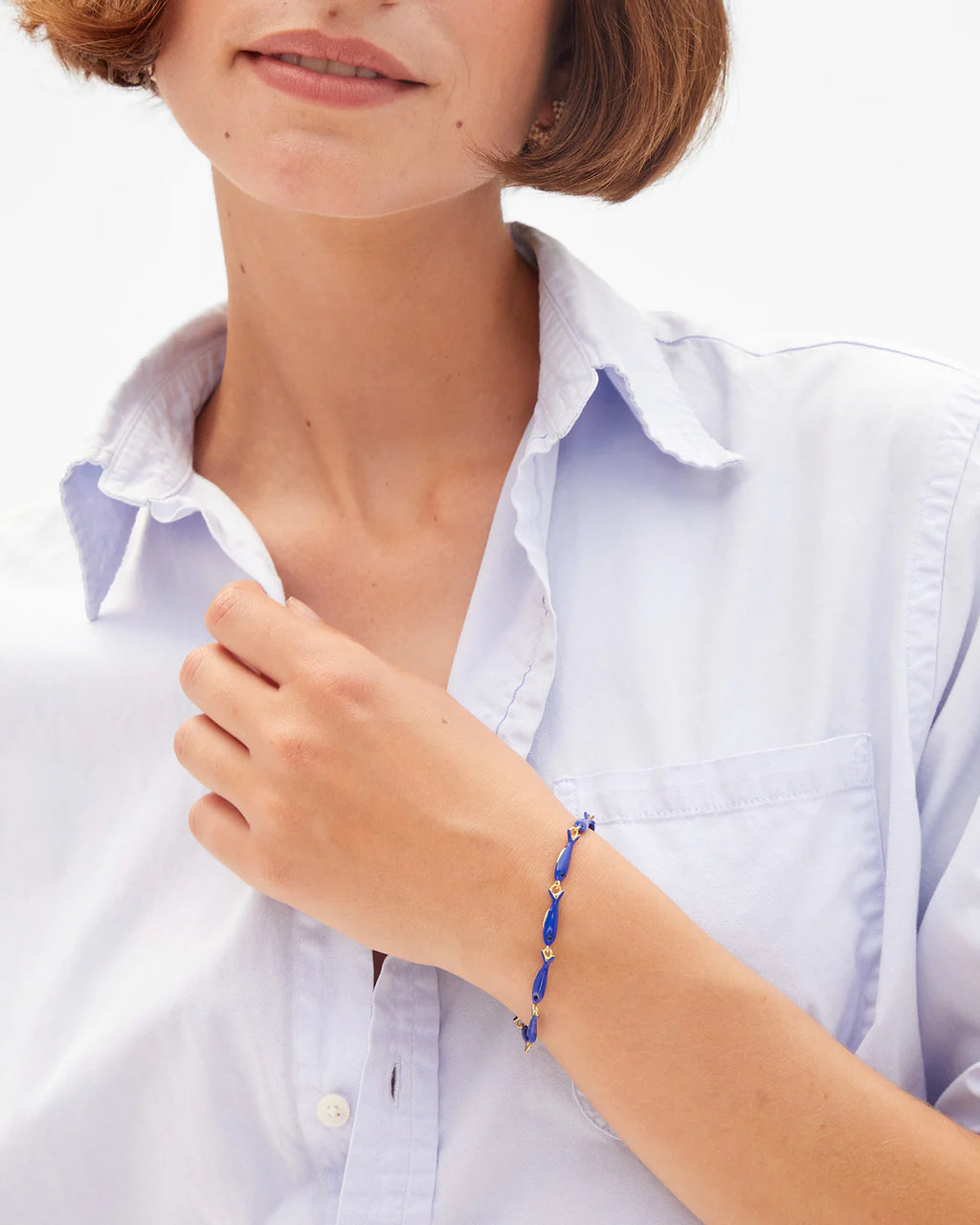 Clare V. Enamel Sardine Bracelet in Cobalt