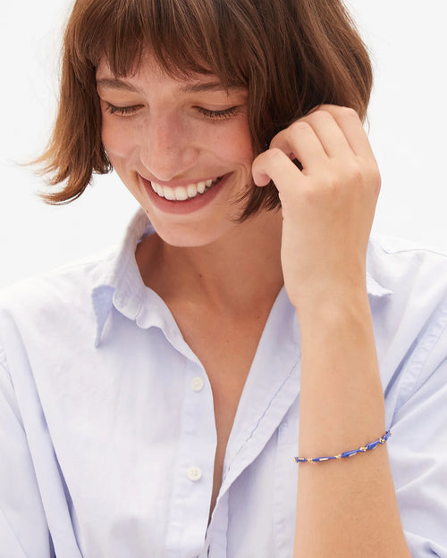 Clare V. Enamel Sardine Bracelet in Cobalt